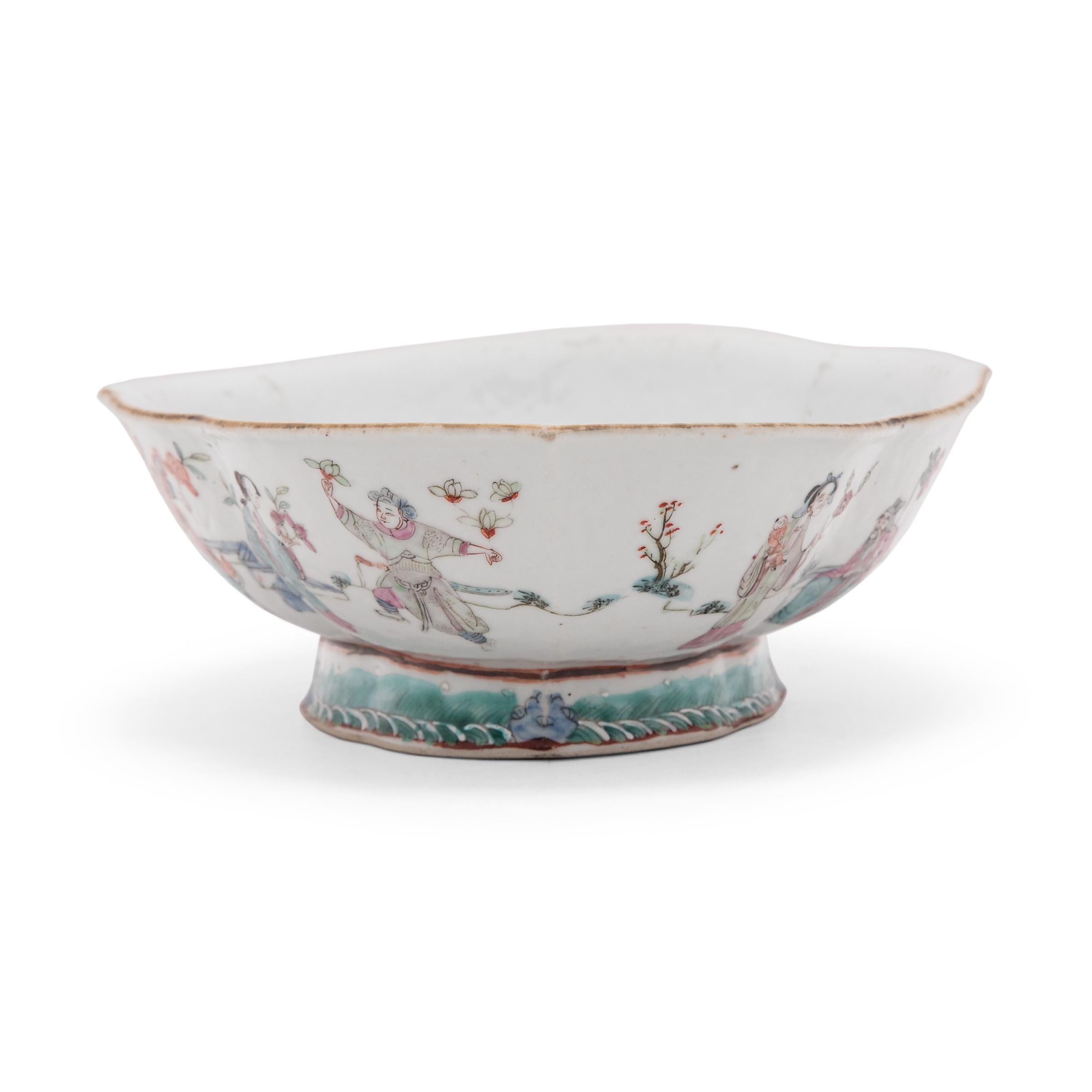 Qing Chinese Famille Rose Footed Offering Bowl, c. 1900 For Sale