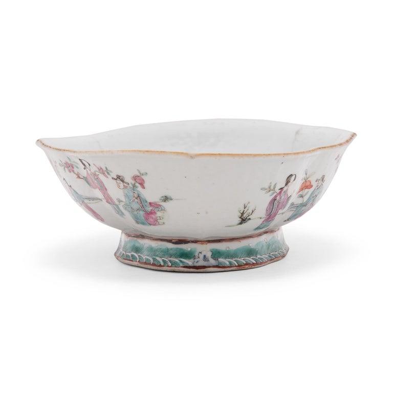 Enameled Chinese Famille Rose Footed Offering Bowl, c. 1900 For Sale