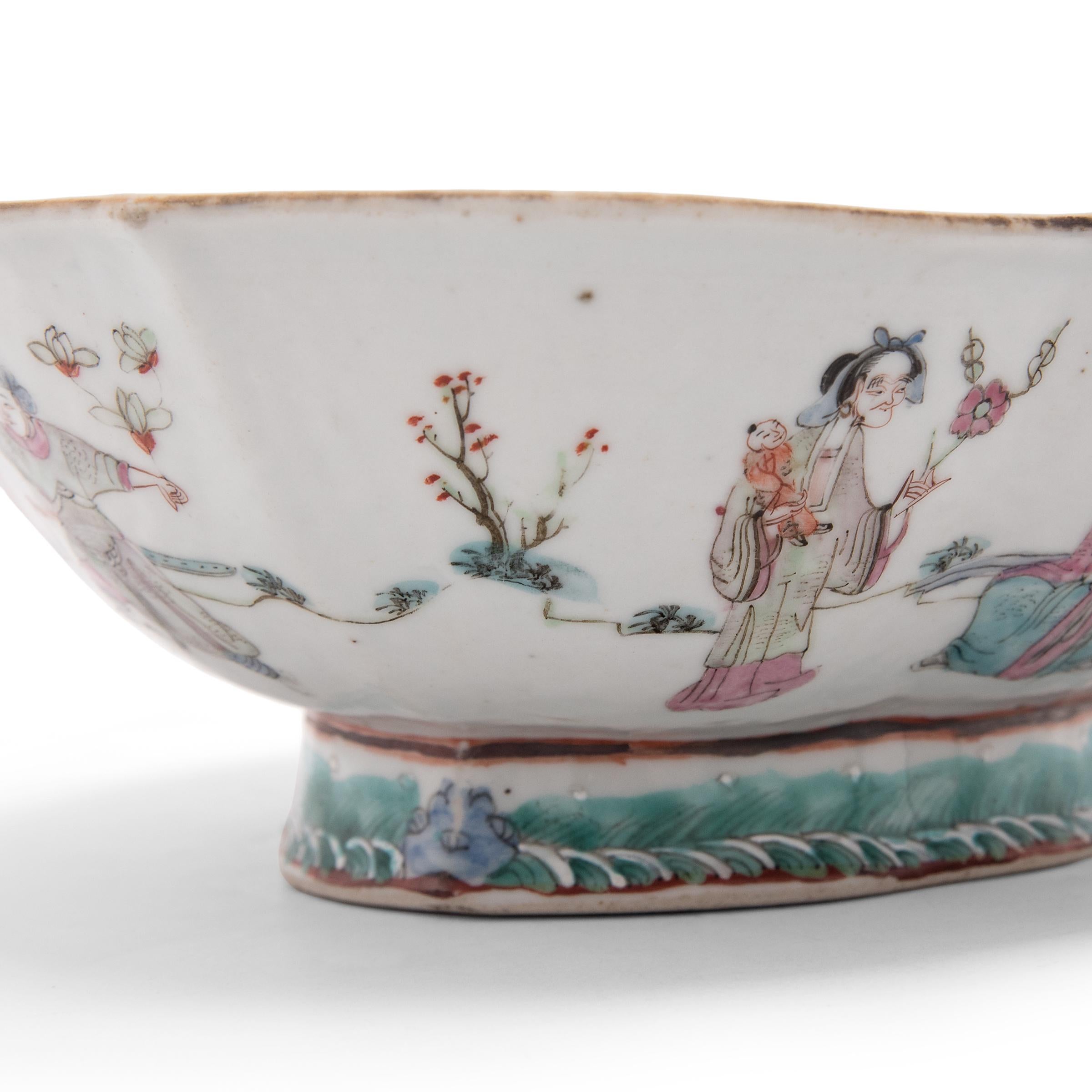 Porcelain Chinese Famille Rose Footed Offering Bowl, c. 1900 For Sale