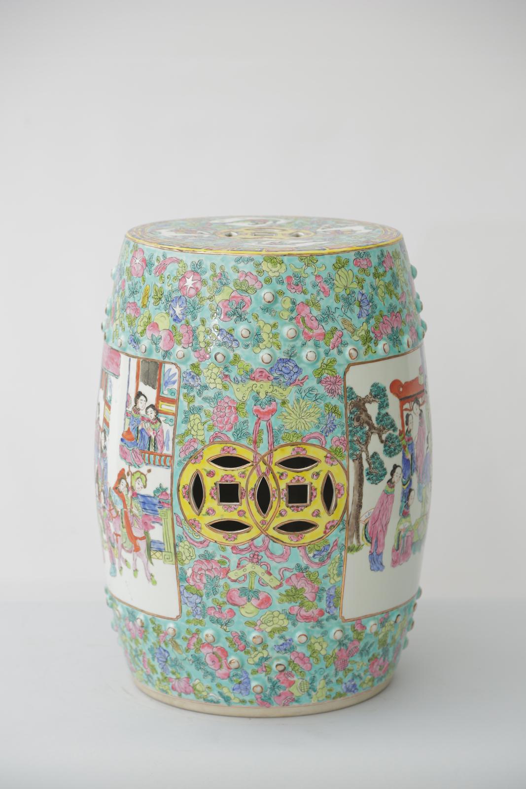 20th Century Chinese Famille Rose Garden Stool c. 1900 For Sale