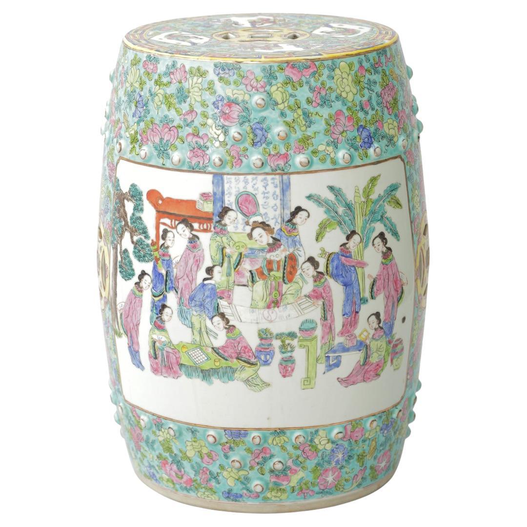 Tabouret de jardin chinois Famille Rose vers 1900 en vente