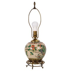 Antique Chinese Famille Rose Ginger Jar Table Lamp on Bronze Base