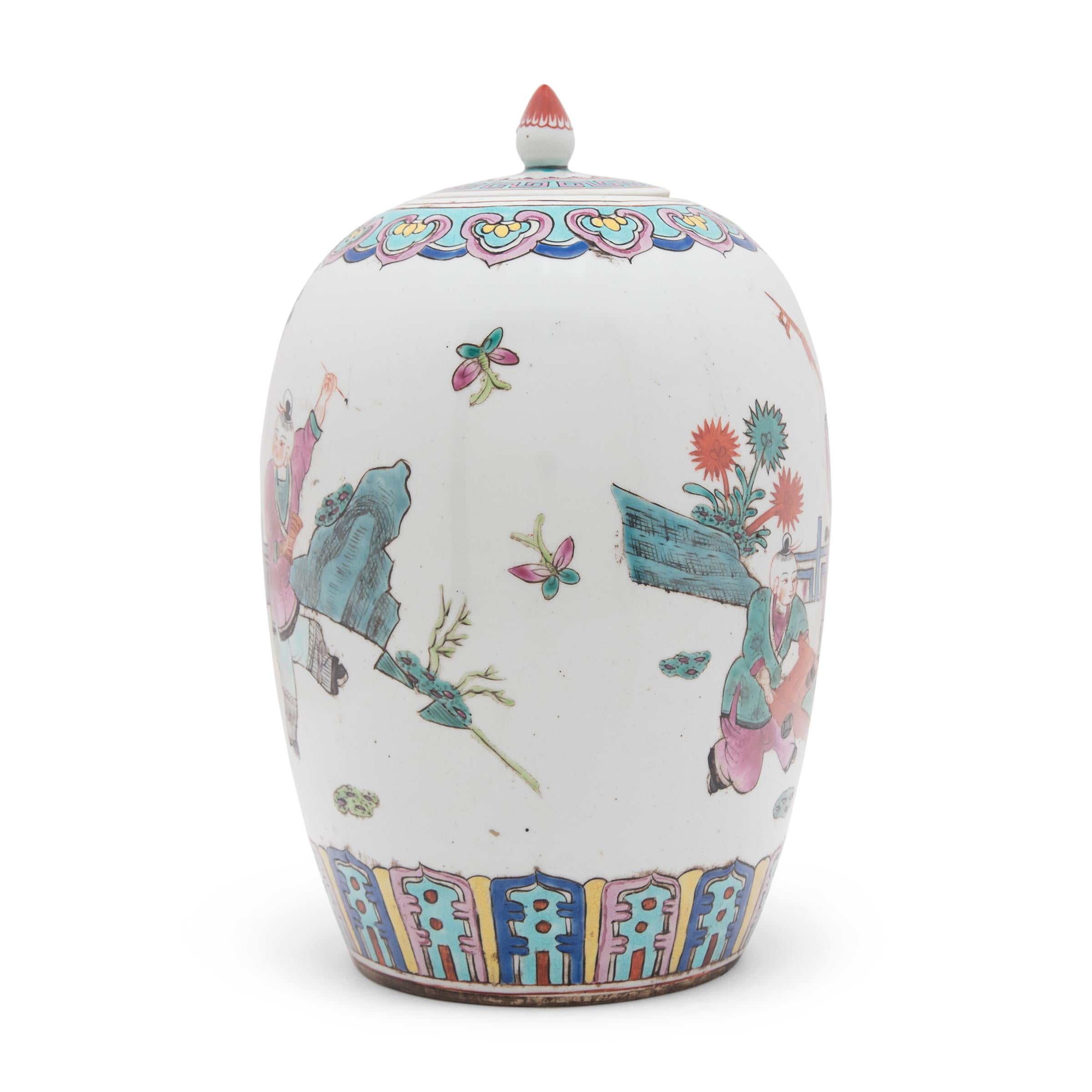 Chinese Export Chinese Famille Rose Ginger Jar with Boys at Play, c. 1900