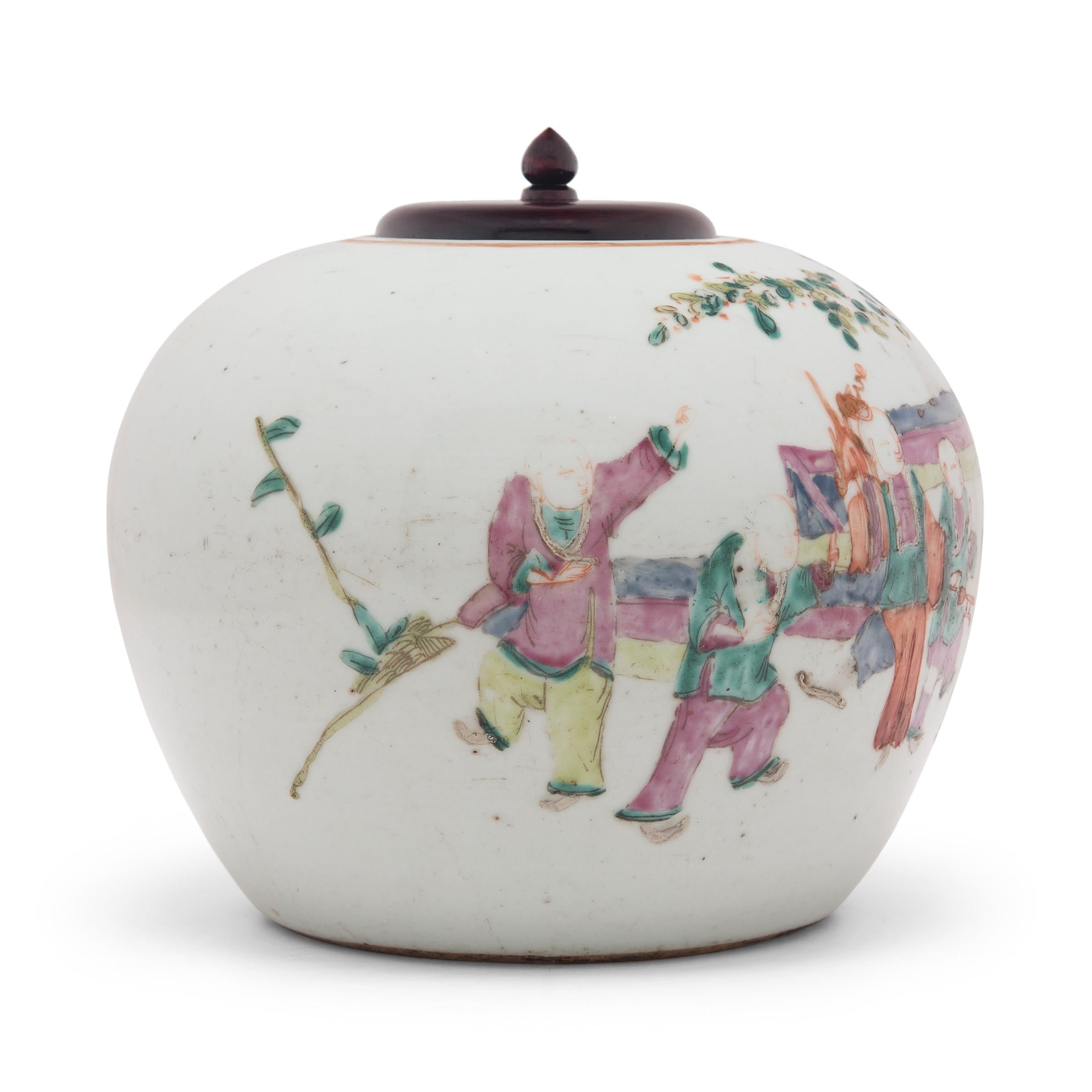 Chinese Famille Rose Ginger Jar with Boys at Play, C. 1900 In Good Condition In Chicago, IL
