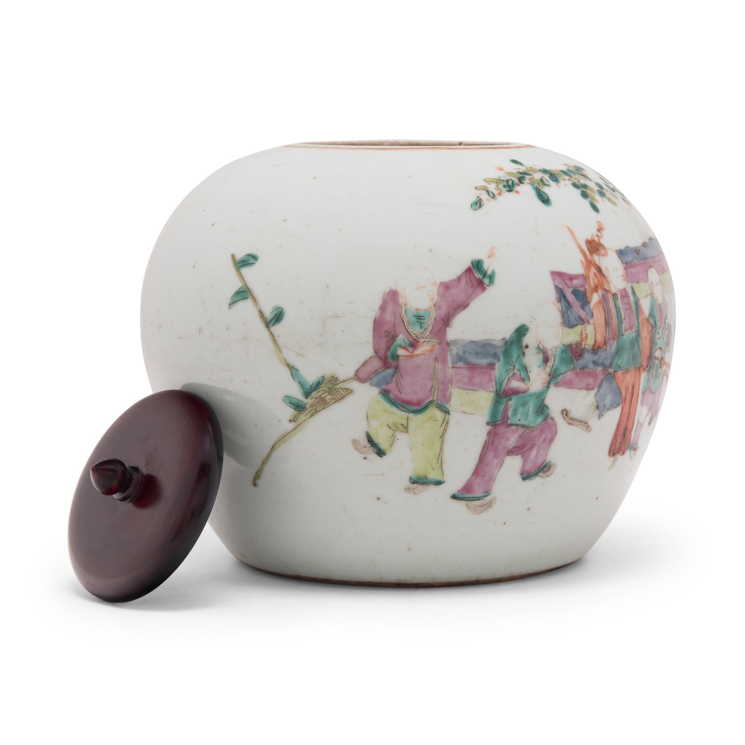20th Century Chinese Famille Rose Ginger Jar with Boys at Play, C. 1900