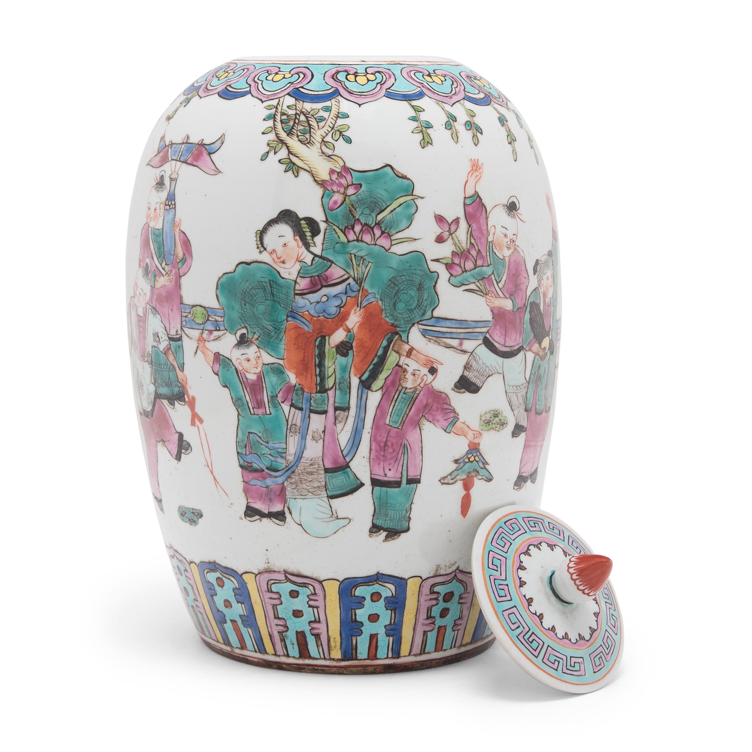 Porcelain Chinese Famille Rose Ginger Jar with Boys at Play, c. 1900