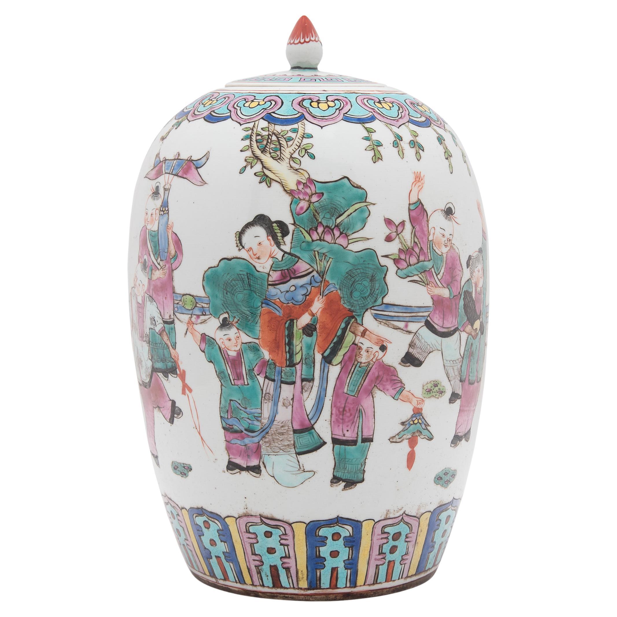 Chinese Famille Rose Ginger Jar with Boys at Play, c. 1900