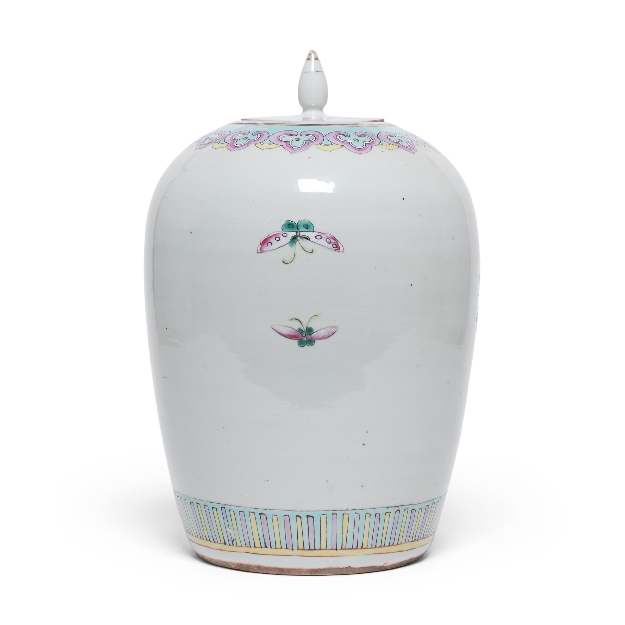 Qing Chinese Famille Rose Ginger Jar with Fruits and Flowers, circa 1900 For Sale
