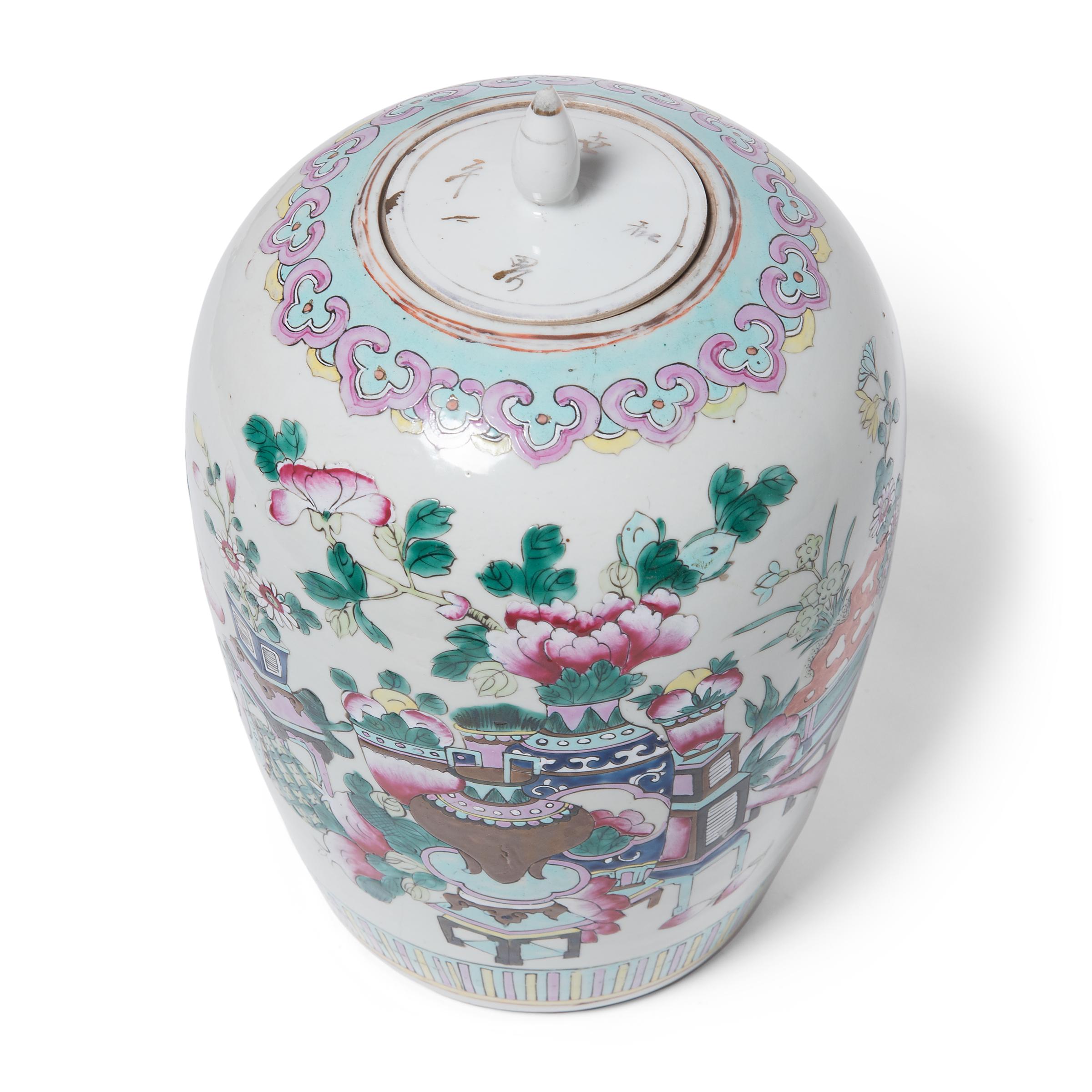 20th Century Chinese Famille Rose Ginger Jar with Fruits and Flowers, circa 1900