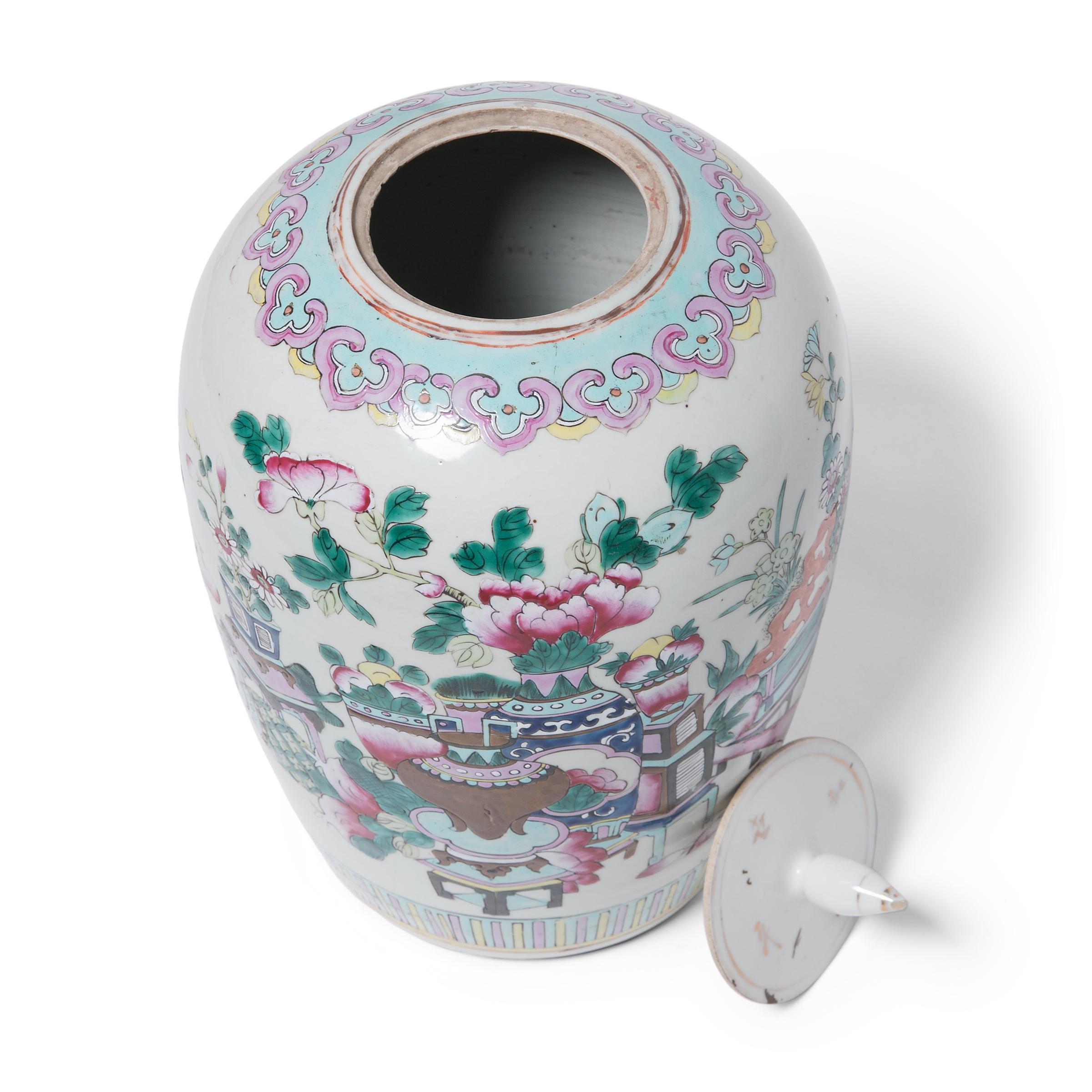 Enamel Chinese Famille Rose Ginger Jar with Fruits and Flowers, circa 1900 For Sale