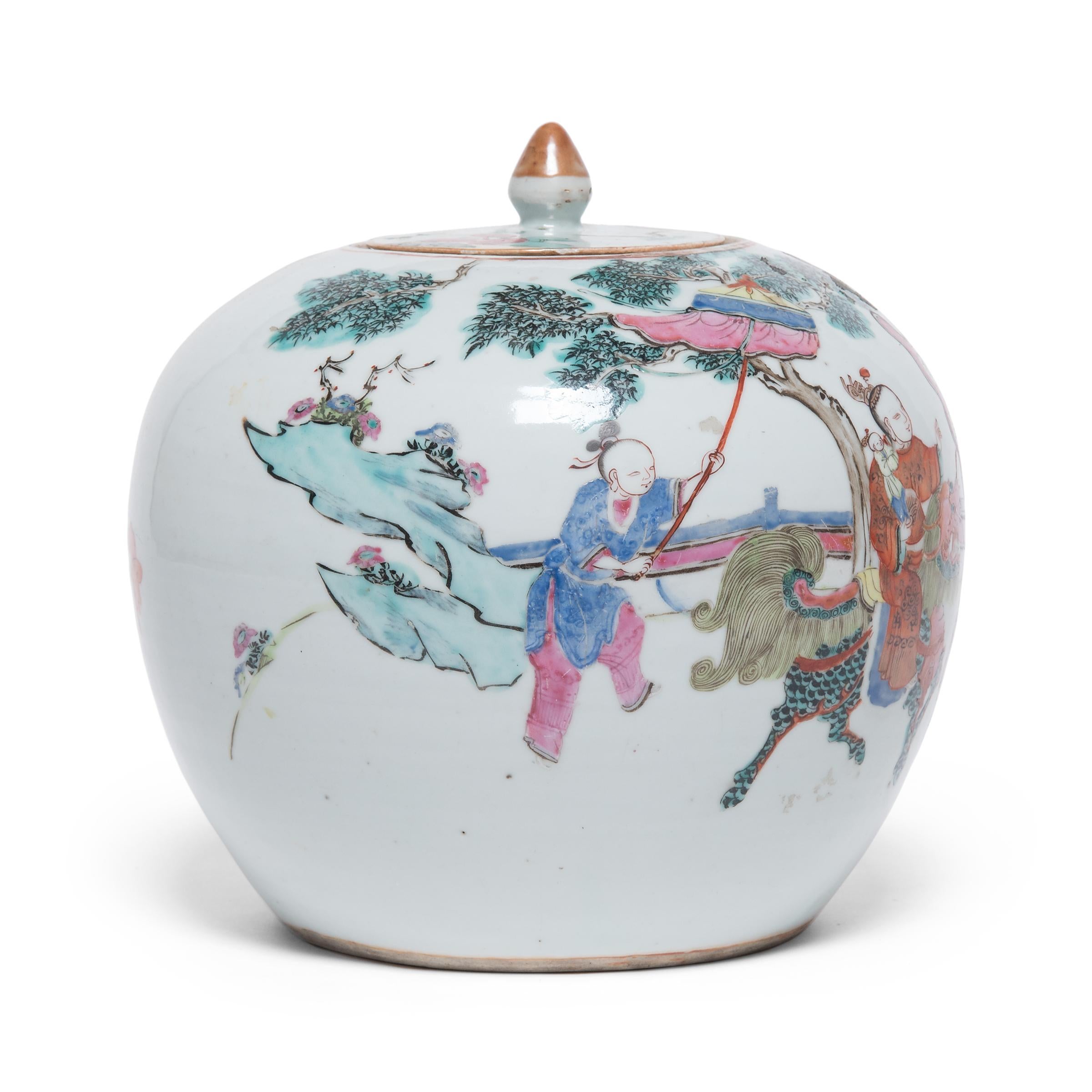 Chinese Famille Rose Ginger Jar with Mythical Qilin, C. 1900 In Good Condition In Chicago, IL