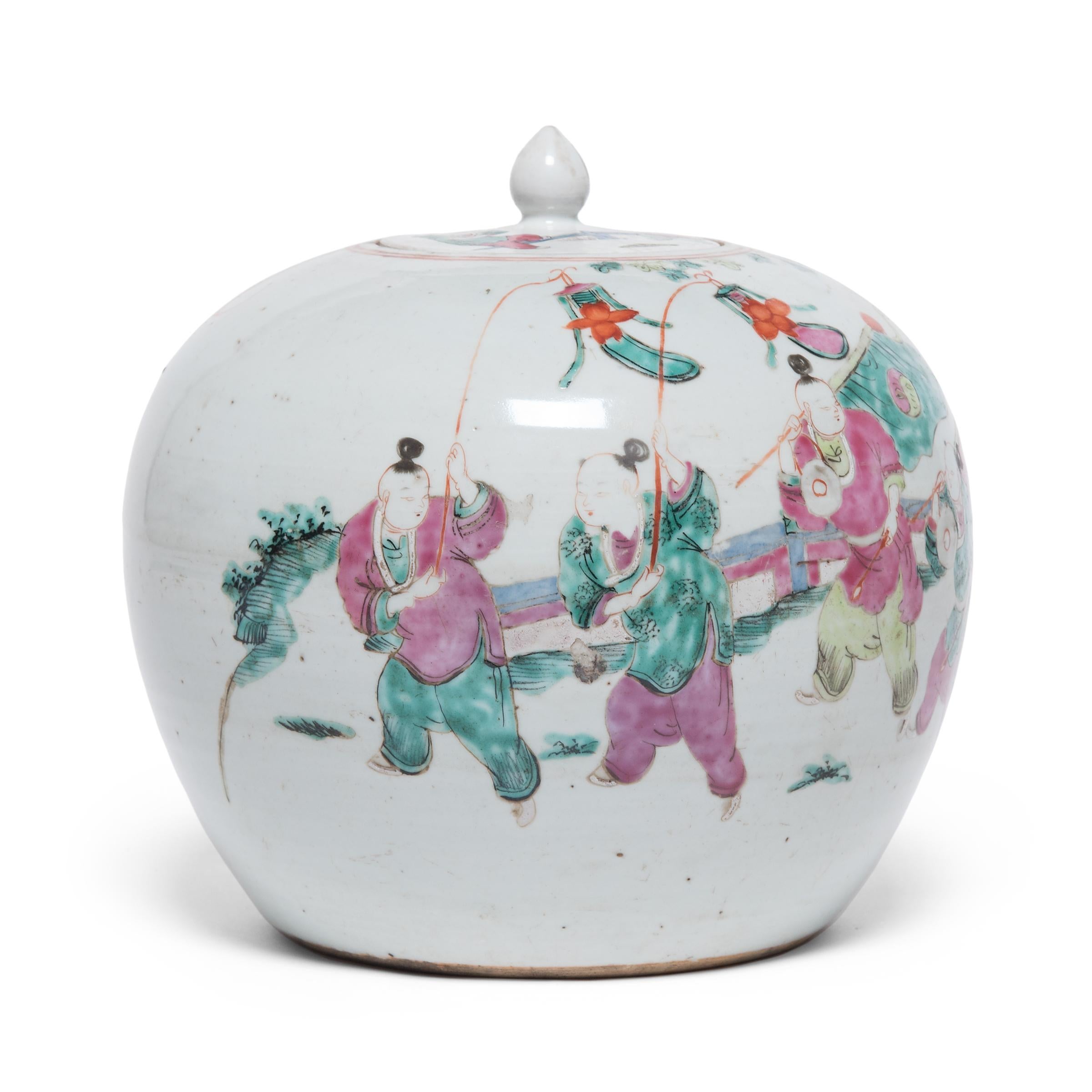 Chinese Famille Rose Ginger Jar with Mythical Qilin, C. 1900 In Good Condition In Chicago, IL