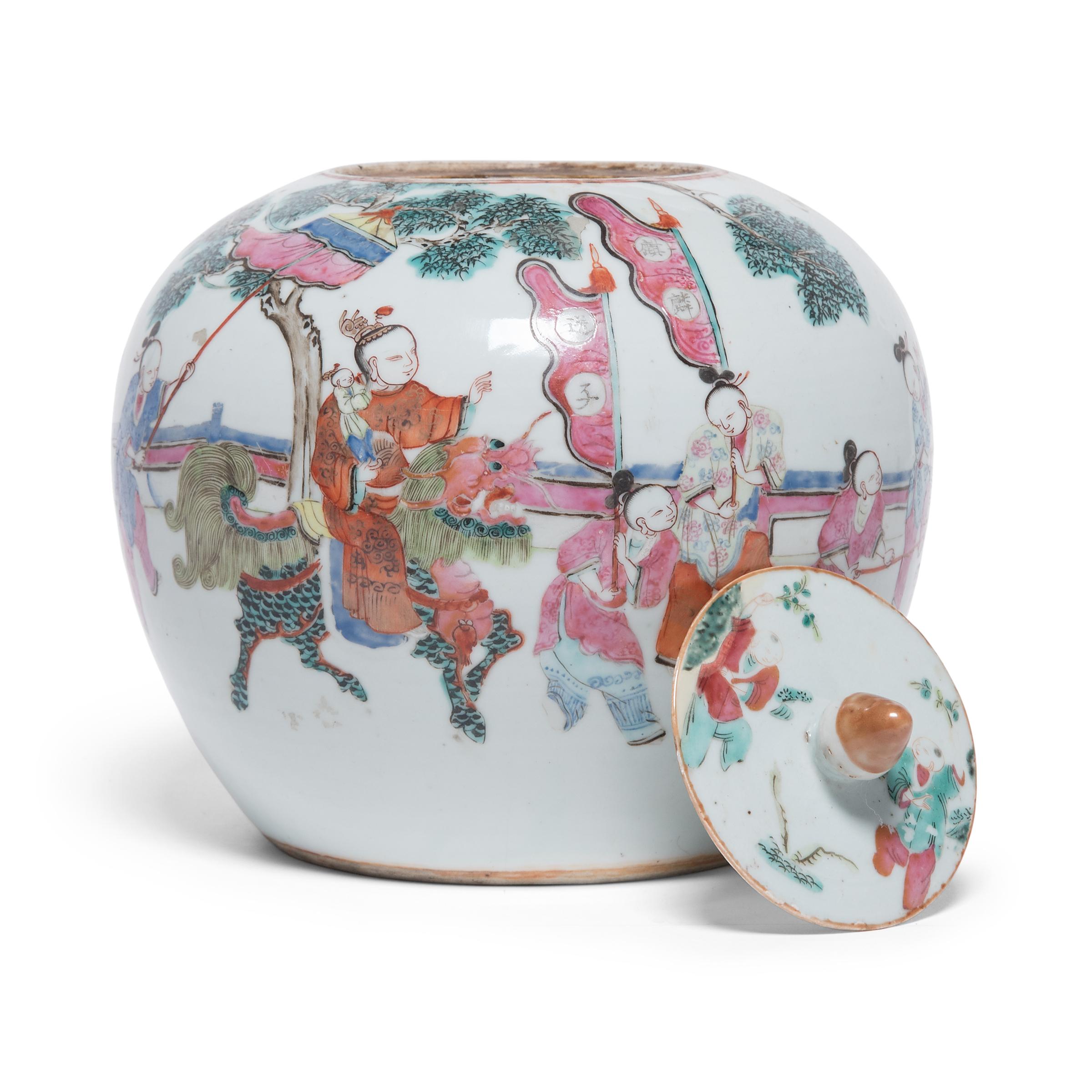 20th Century Chinese Famille Rose Ginger Jar with Mythical Qilin, C. 1900