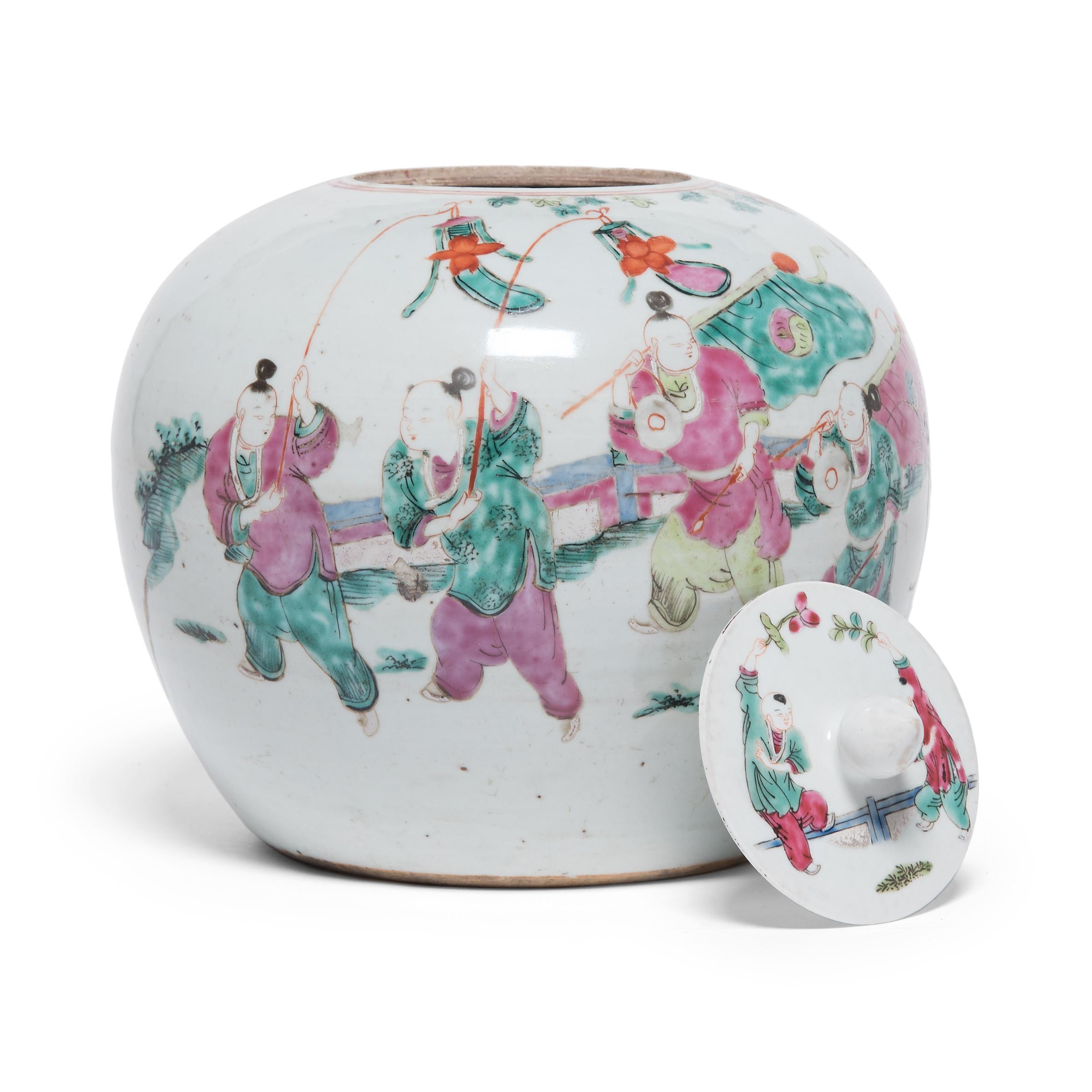 20th Century Chinese Famille Rose Ginger Jar with Mythical Qilin, C. 1900
