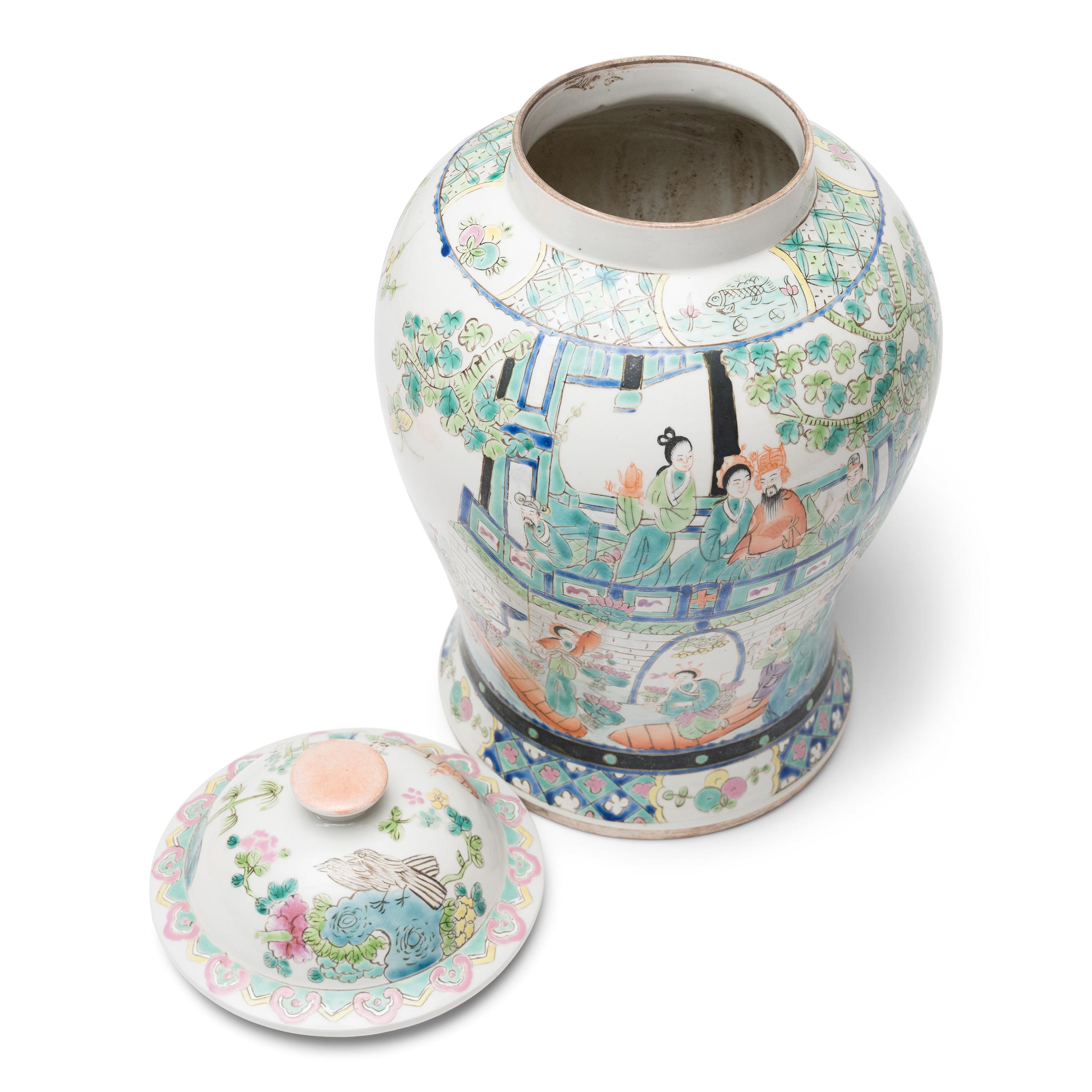 Chinese Export Chinese Famille Rose Ginger Jar with Peacocks & Peonies For Sale