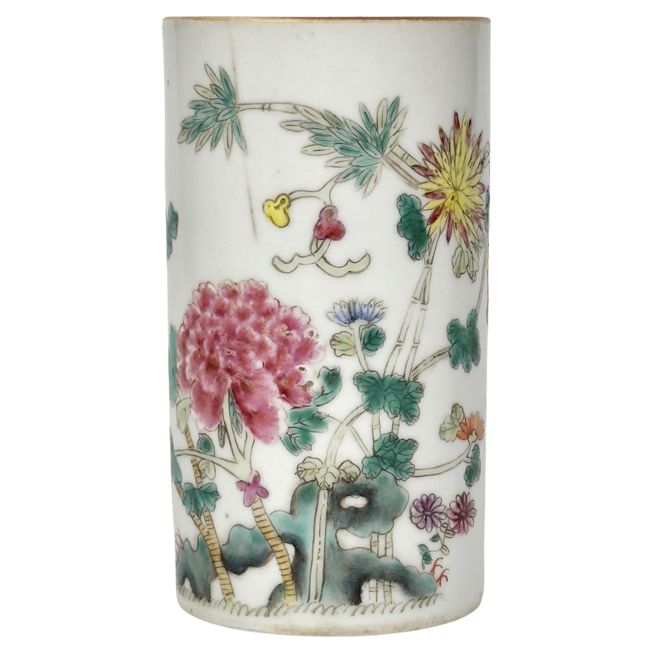 Famille Rose Hongxian Marked Sleeve Vase With Flowers, Republic Period