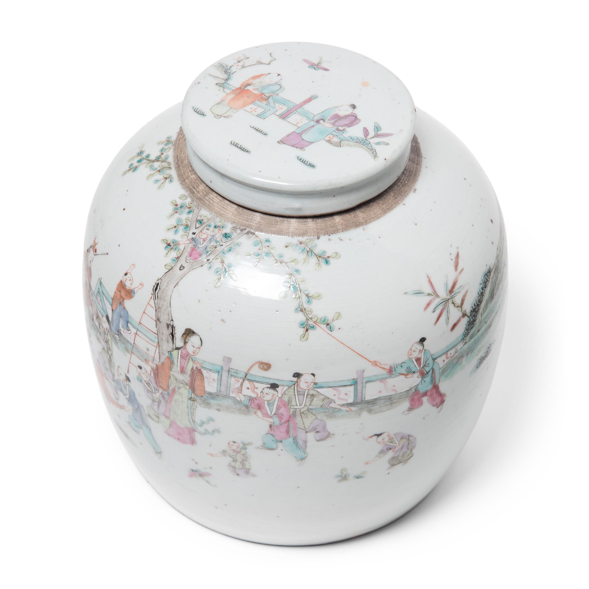Chinese Famille Rose Jar with Boys at Play, C. 1900 For Sale 1