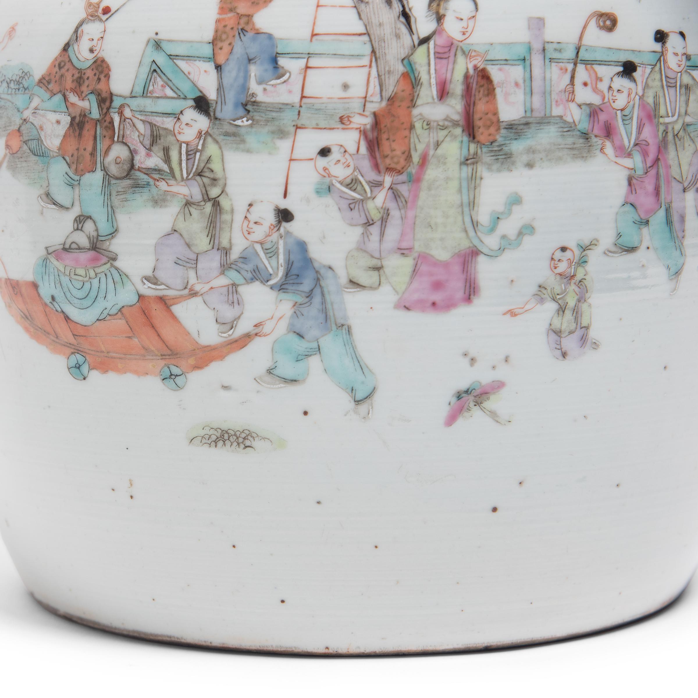 Chinese Famille Rose Jar with Boys at Play, C. 1900 For Sale 2