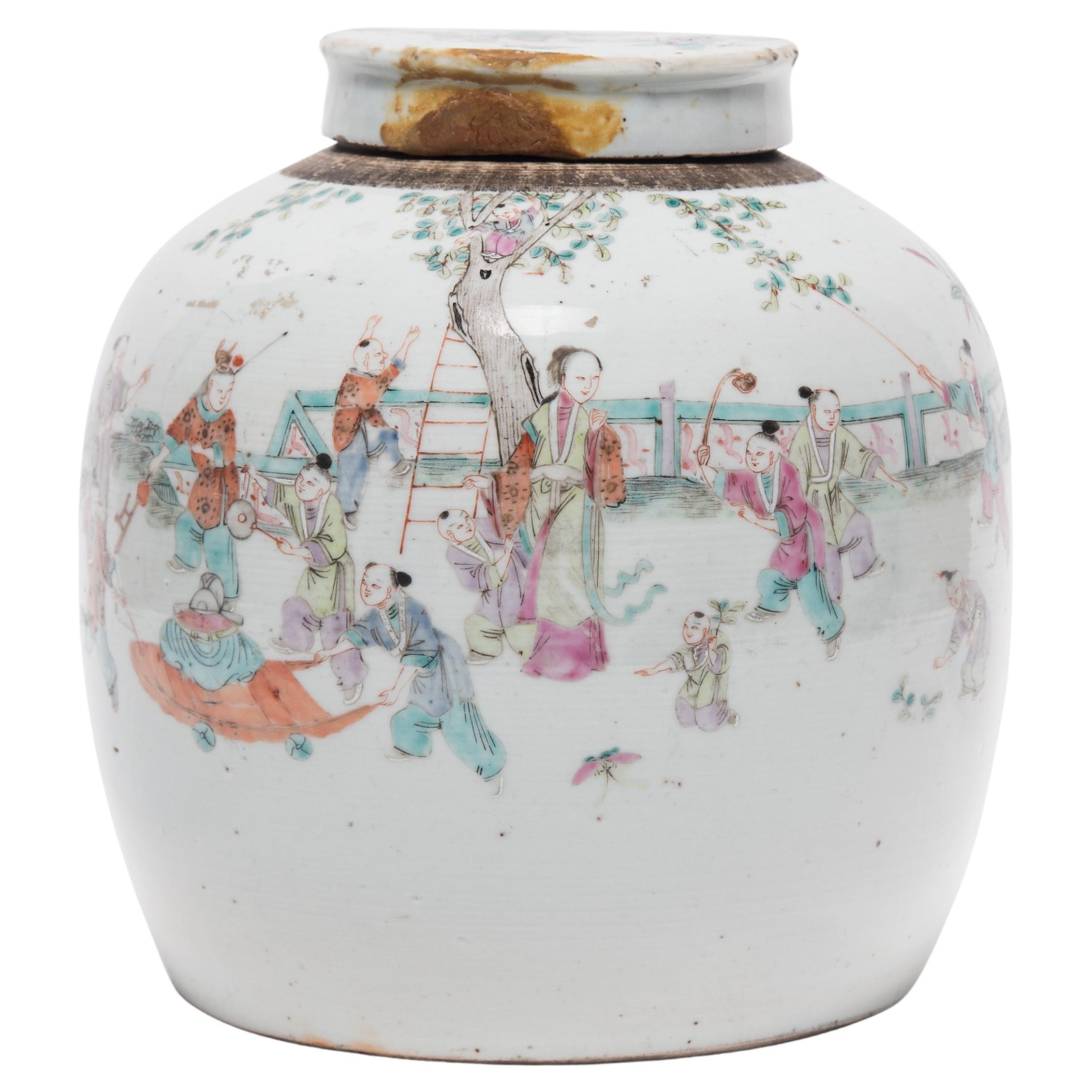 Chinese Famille Rose Jar with Children Playing, c. 1900 For Sale