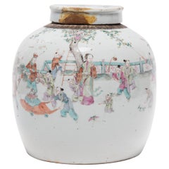 Pot à roses de famille chinoise avec enfants jouant, vers 1900