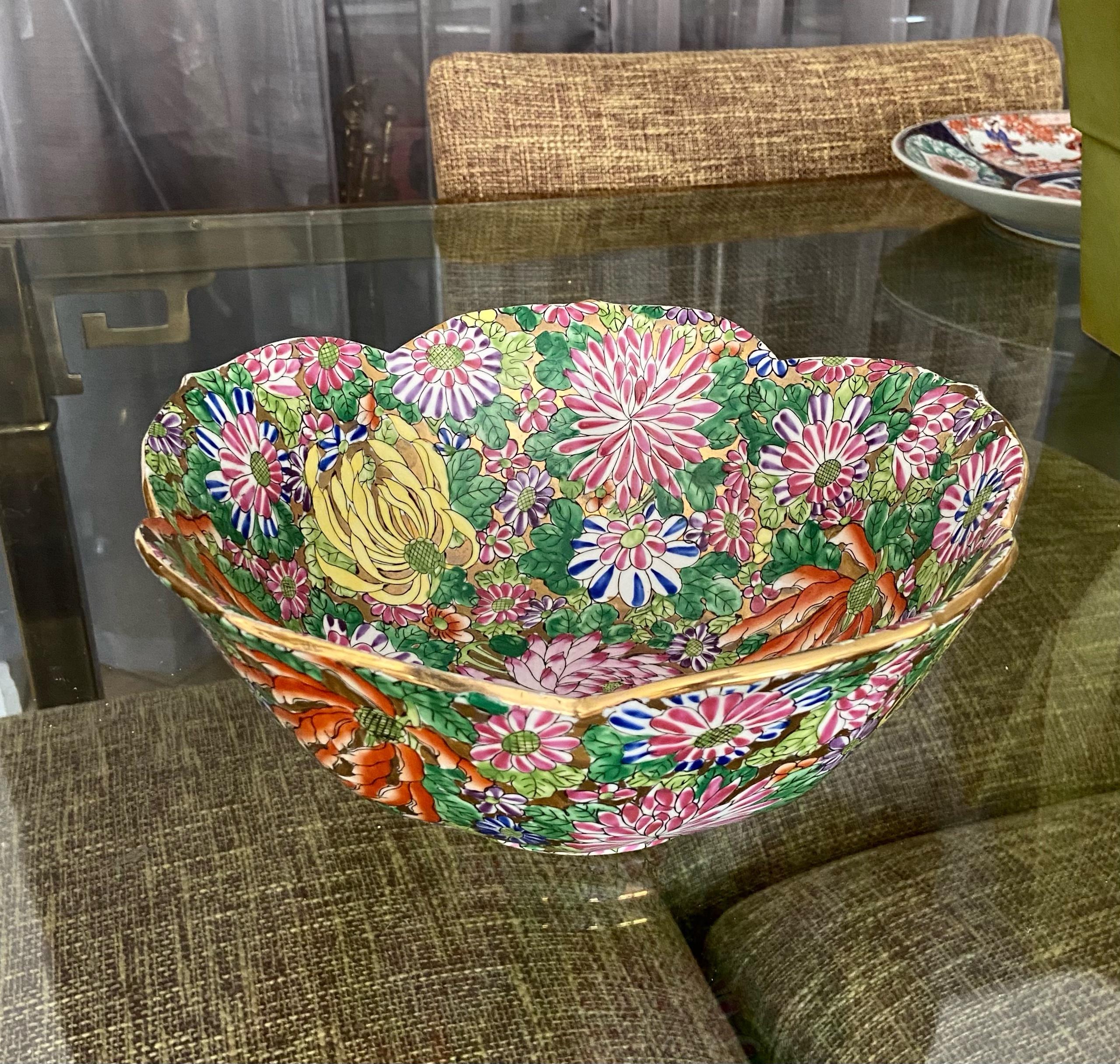 Chinese Famille Rose Millefleurs Porcelain Lotus Shape Bowl 11