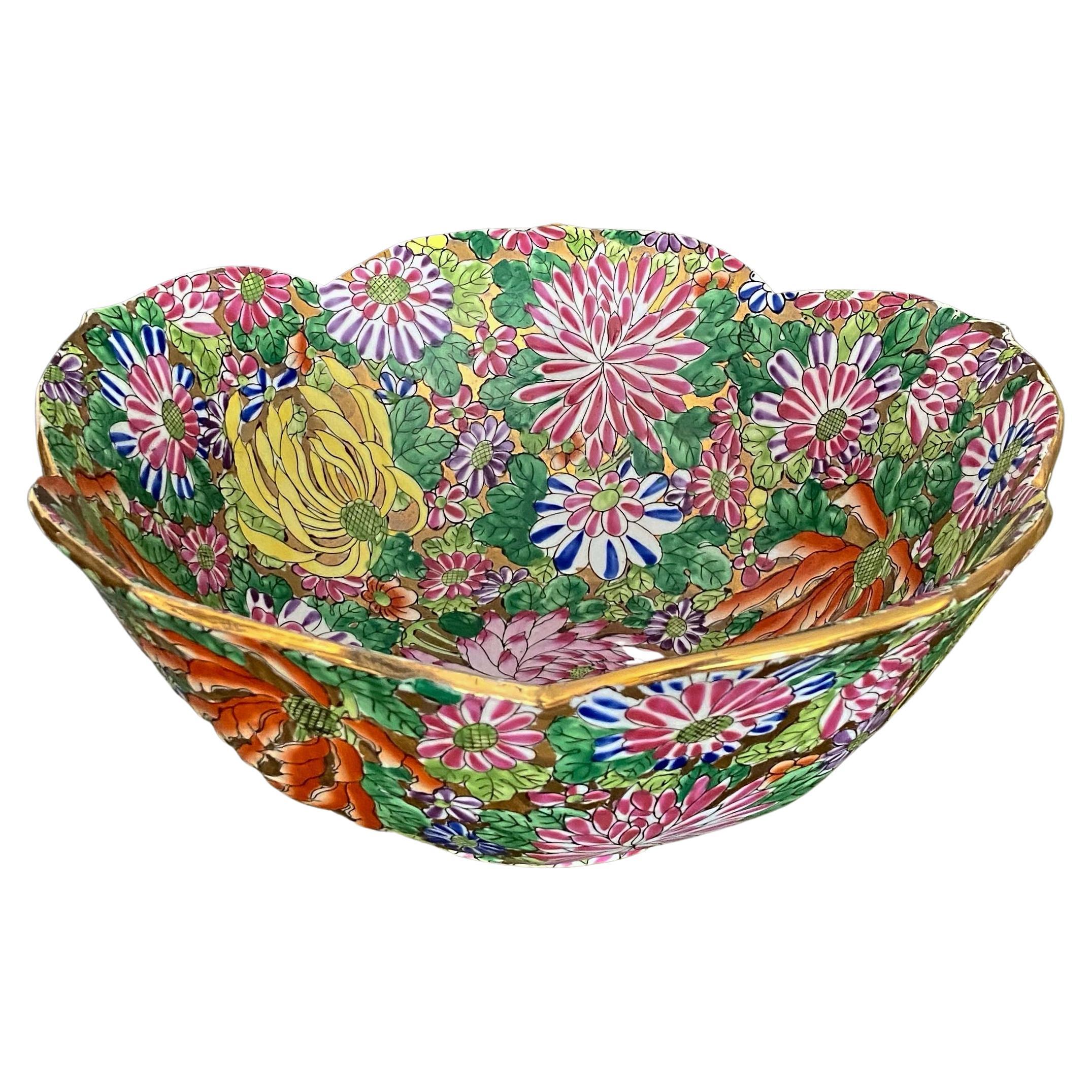 Chinese Famille Rose Millefleurs Porcelain Lotus Shape Bowl