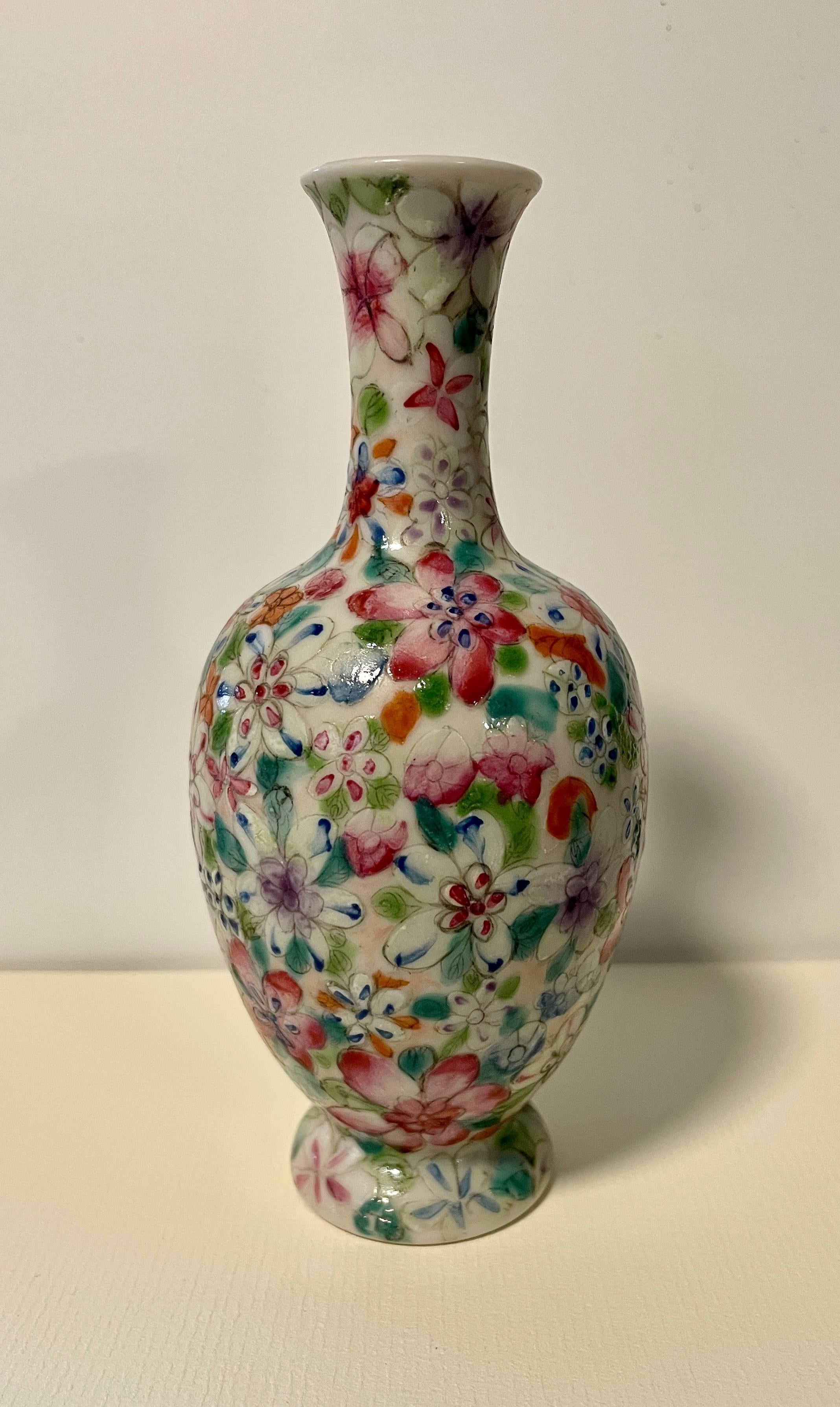 Polychromed Chinese Famille Rose Millefleurs Vase For Sale