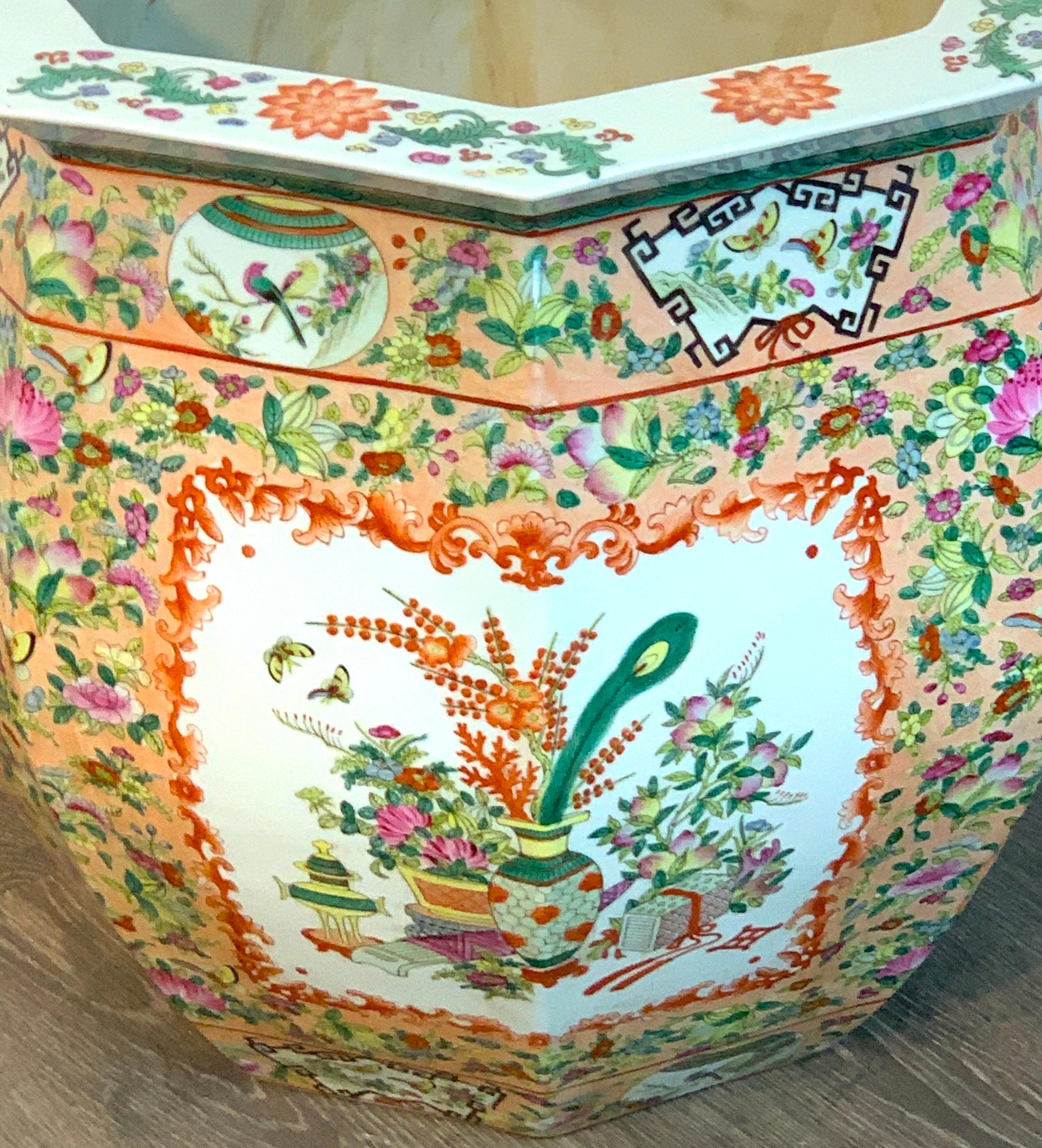 Porcelain Chinese Famille Rose Octagonal Fish Bowl/ Jardinière