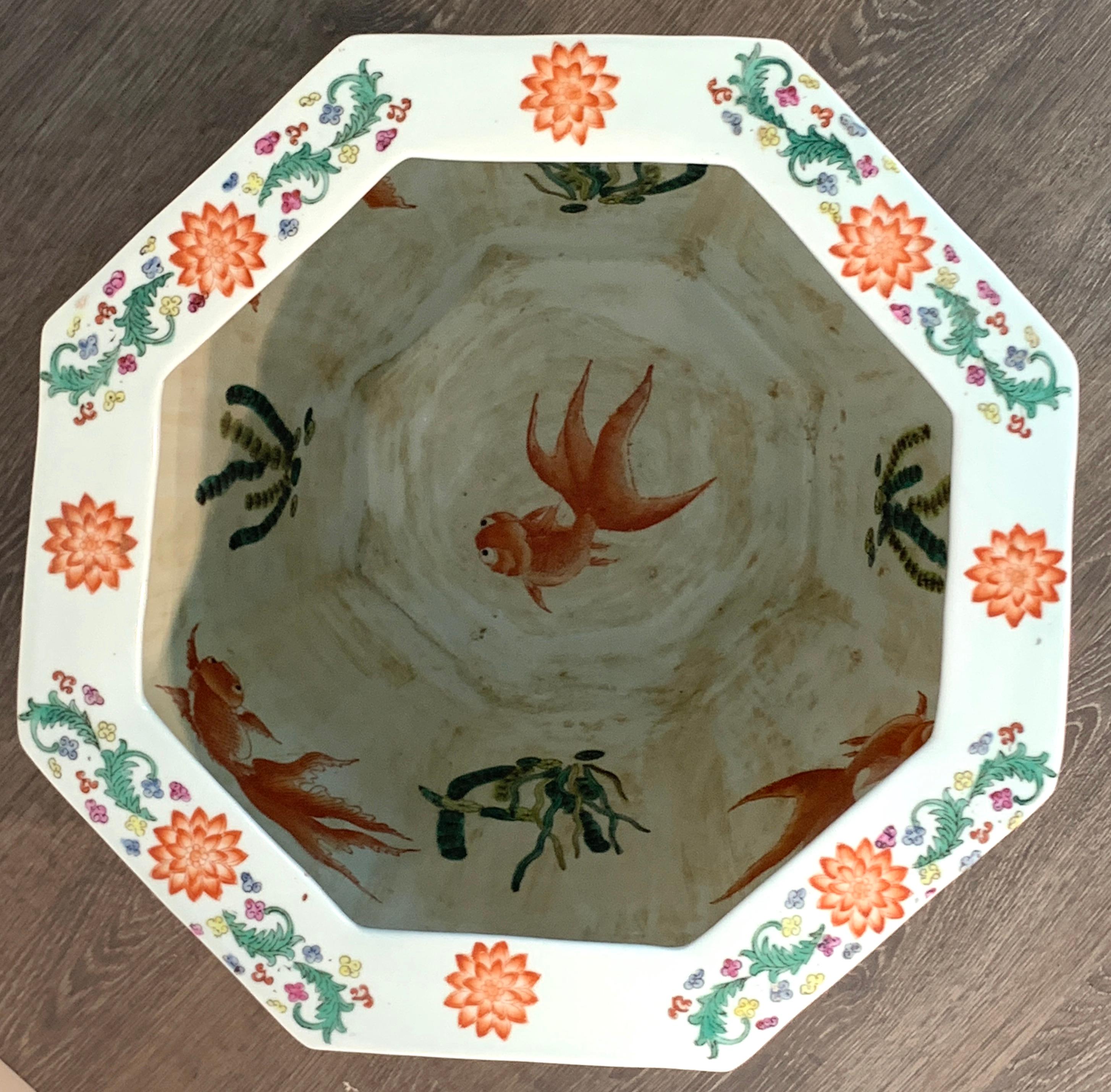 Chinese Famille Rose Octagonal Fish Bowl/ Jardinière 2