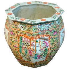 Vintage Chinese Famille Rose Octagonal Fish Bowl/ Jardinière