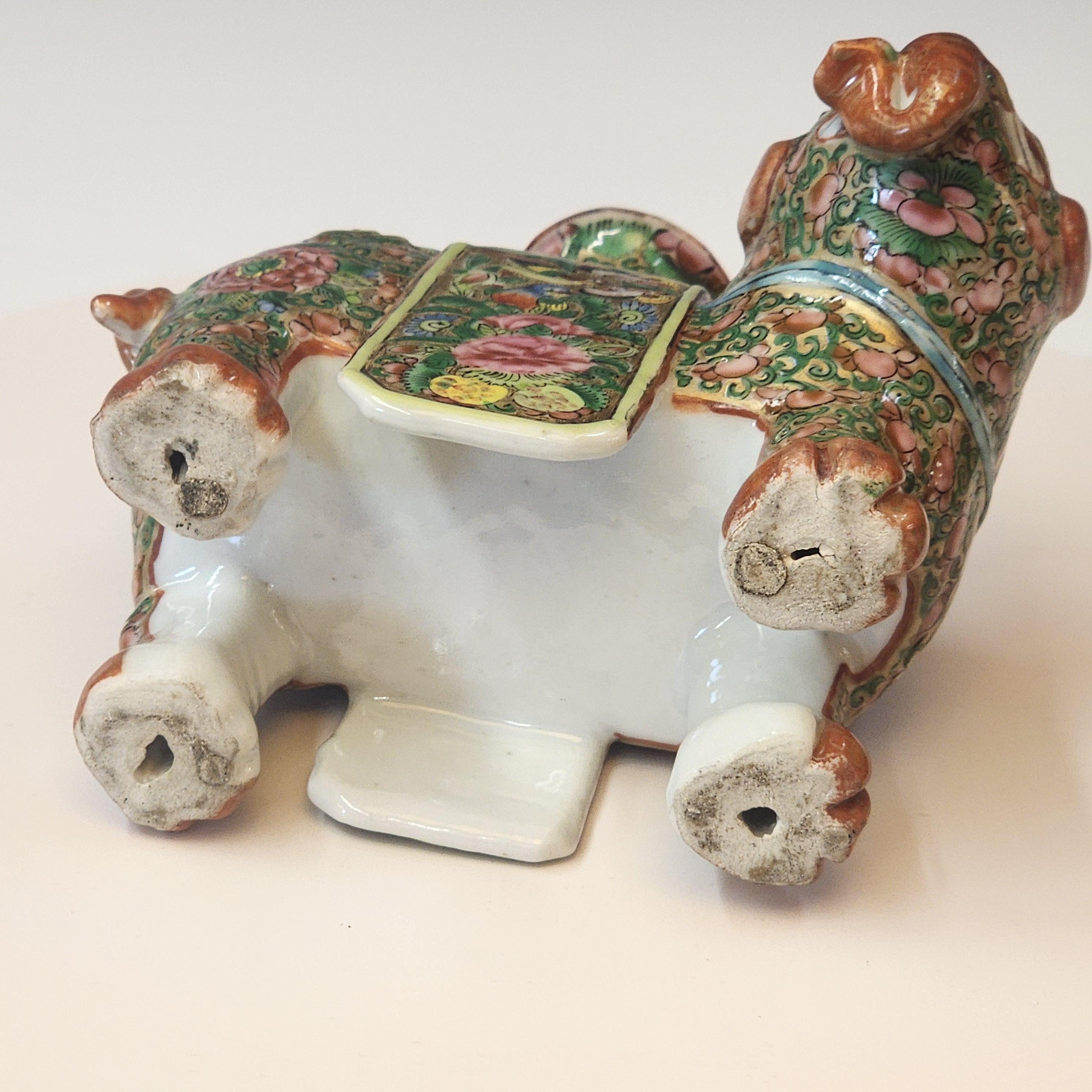 Chinese Famille Rose of Elephant Form Joss or Candlestick For Sale 5