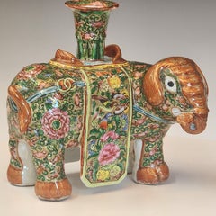 Chinese Famille Rose of Elephant Form Joss or Candlestick