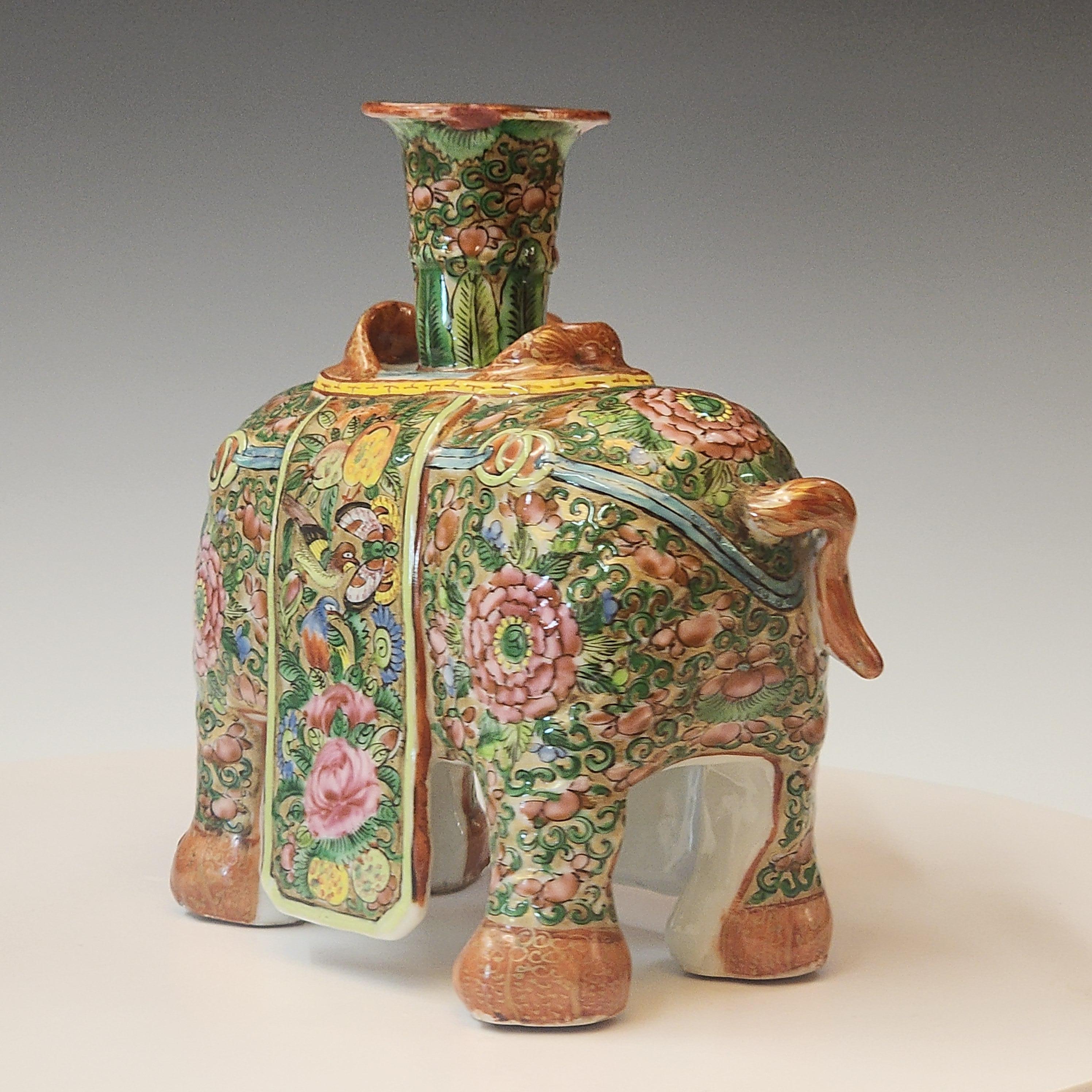 Chinese Famille Rose of Elephant Form Joss or Candlestick For Sale 2