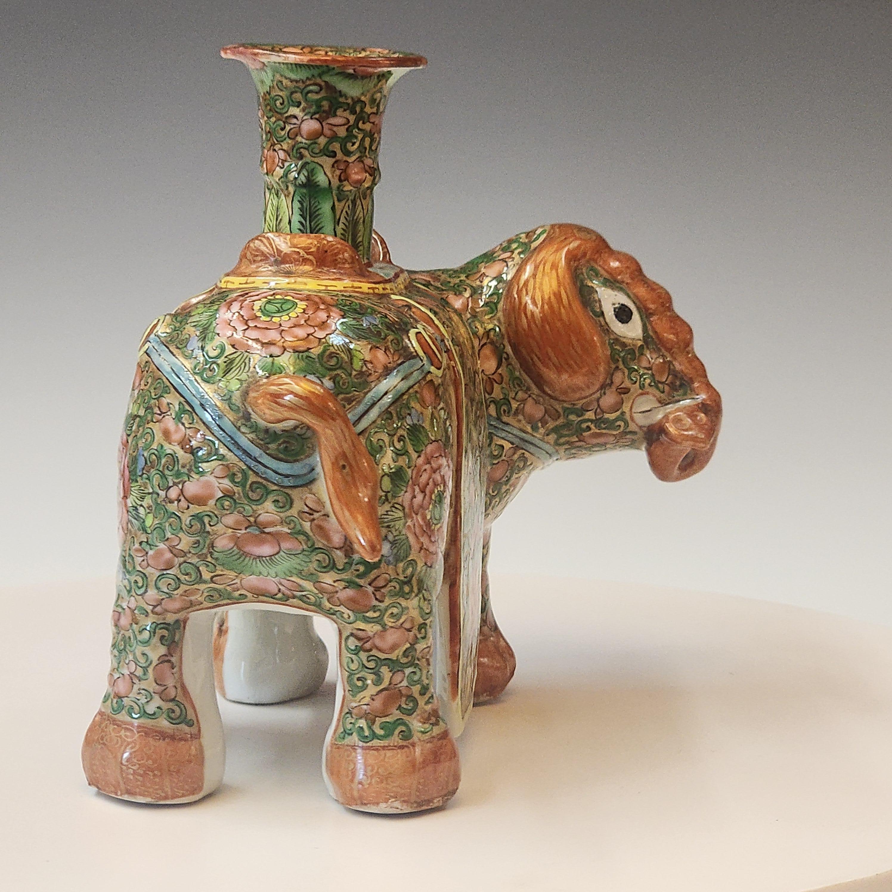 Chinese Famille Rose of Elephant Form Joss or Candlestick For Sale 3