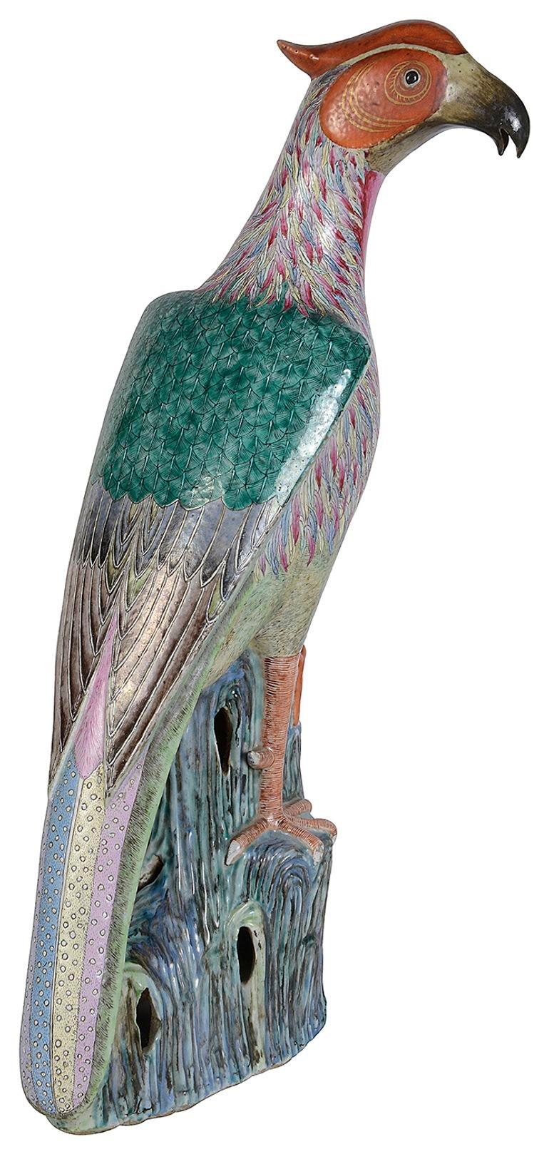 Hand-Painted Chinese Famille Rose Pheasant, circa 1880, 56cm For Sale