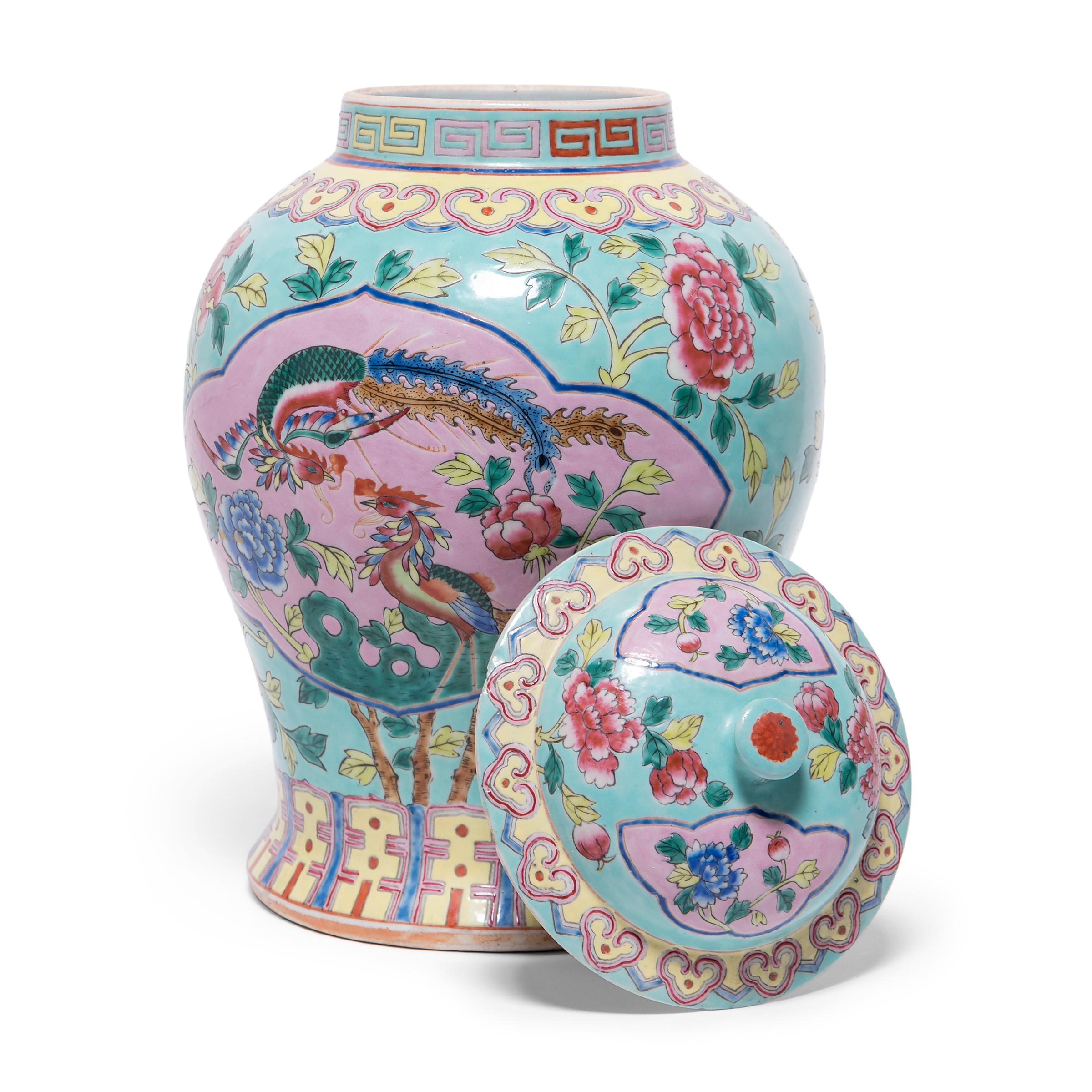 Chinese Famille Rose Phoenix and Peony Baluster Jar, c. 1900 In Good Condition For Sale In Chicago, IL