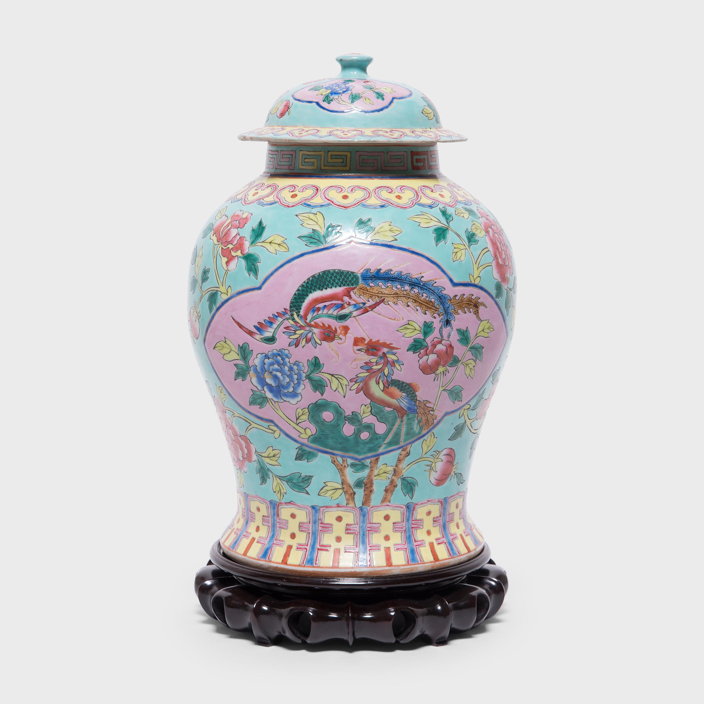 Chinese Famille Rose Phoenix and Peony Baluster Jar, c. 1900 For Sale 2