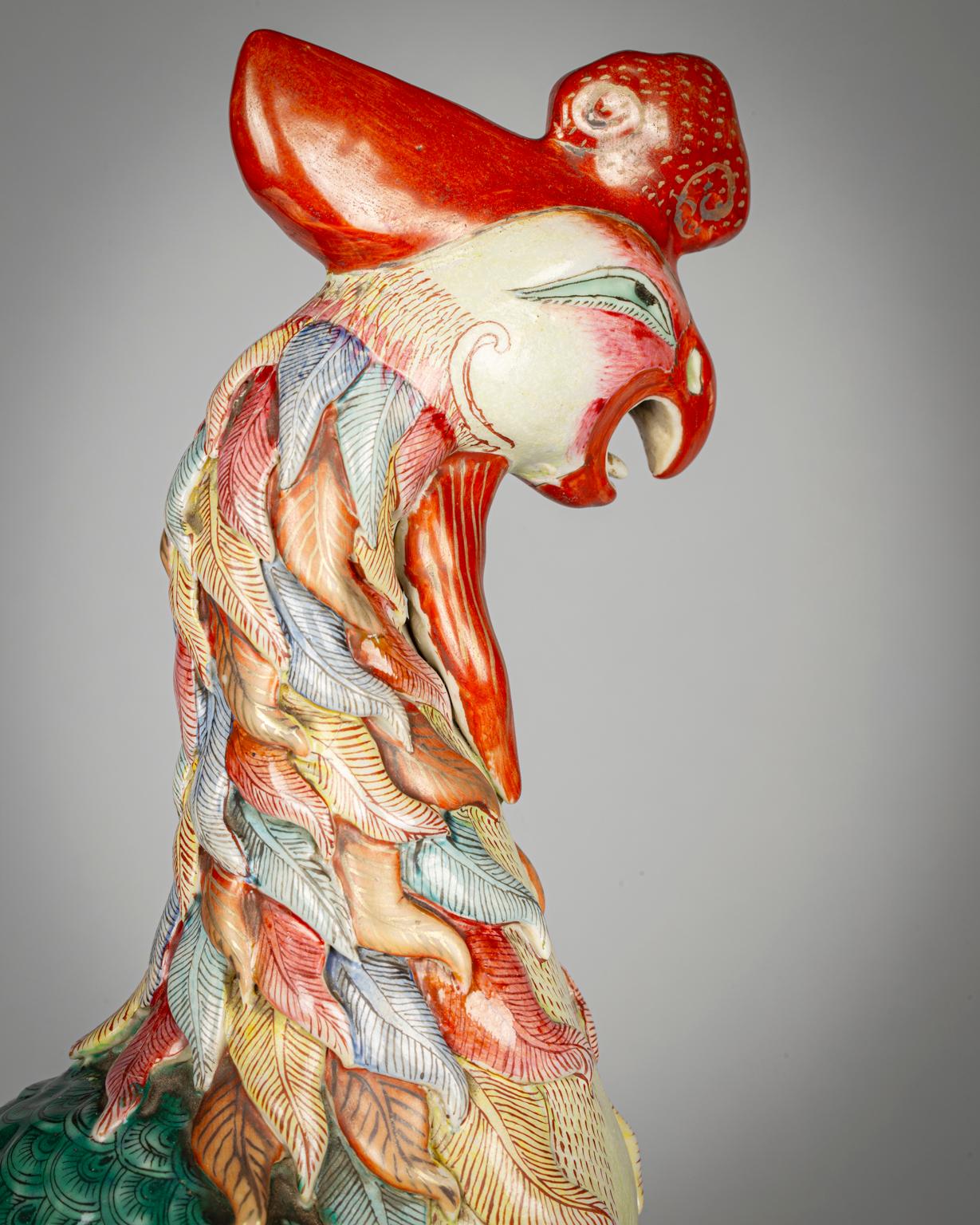 Late 19th Century Chinese Famille Rose Porcelain Figure of a Phoenix, circa 1875 For Sale