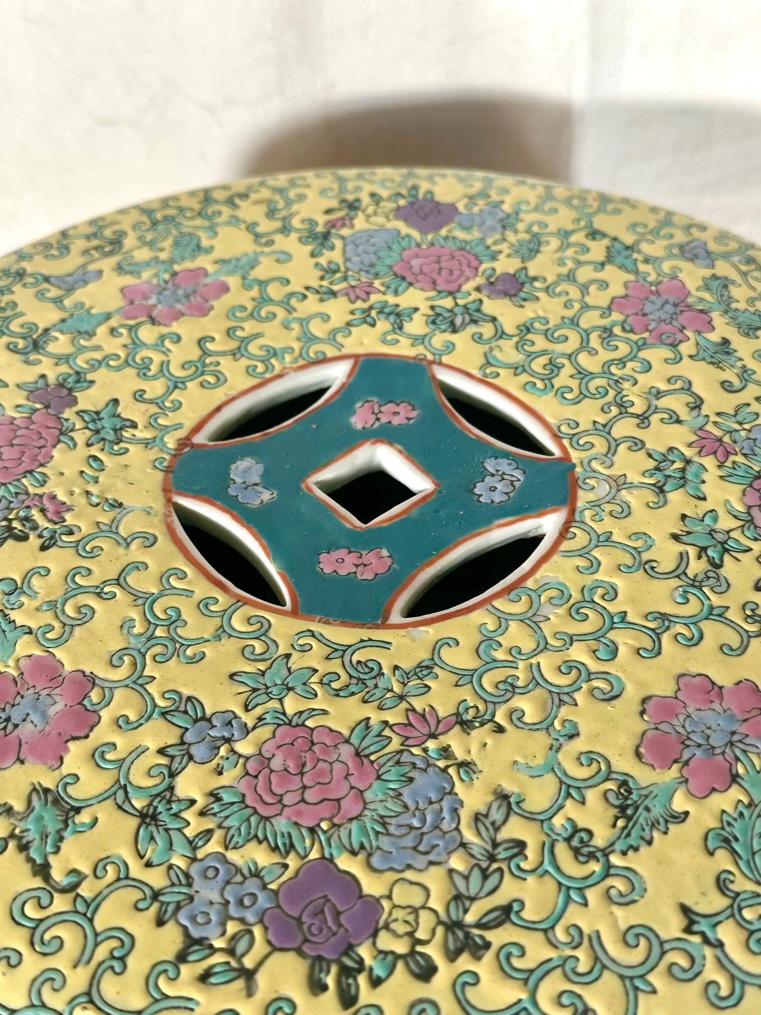 Chinese Famille Rose Porcelain Garden Seat. For Sale 7