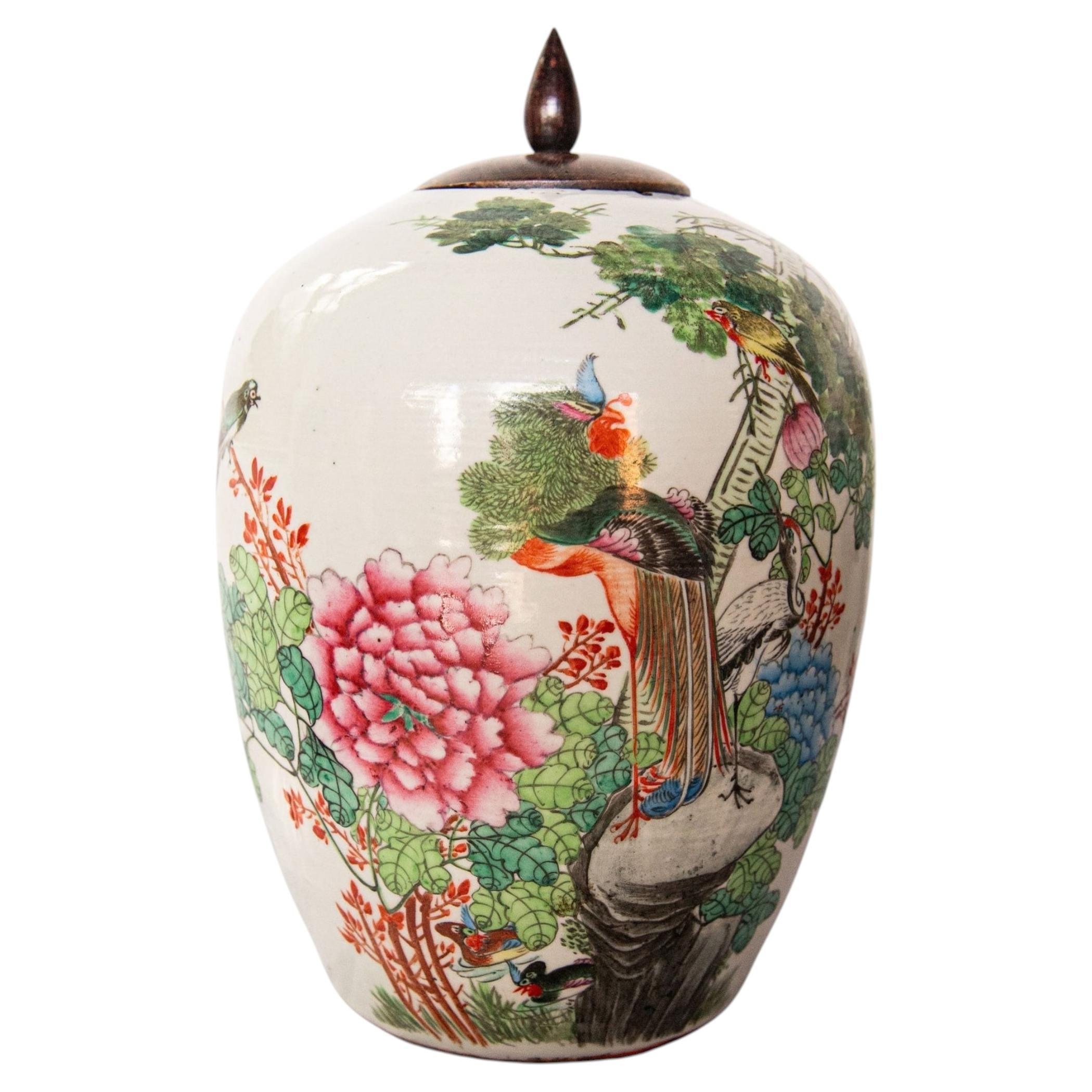 Chinese Famille Rose Porcelain Lidded Jar in the Qing Style