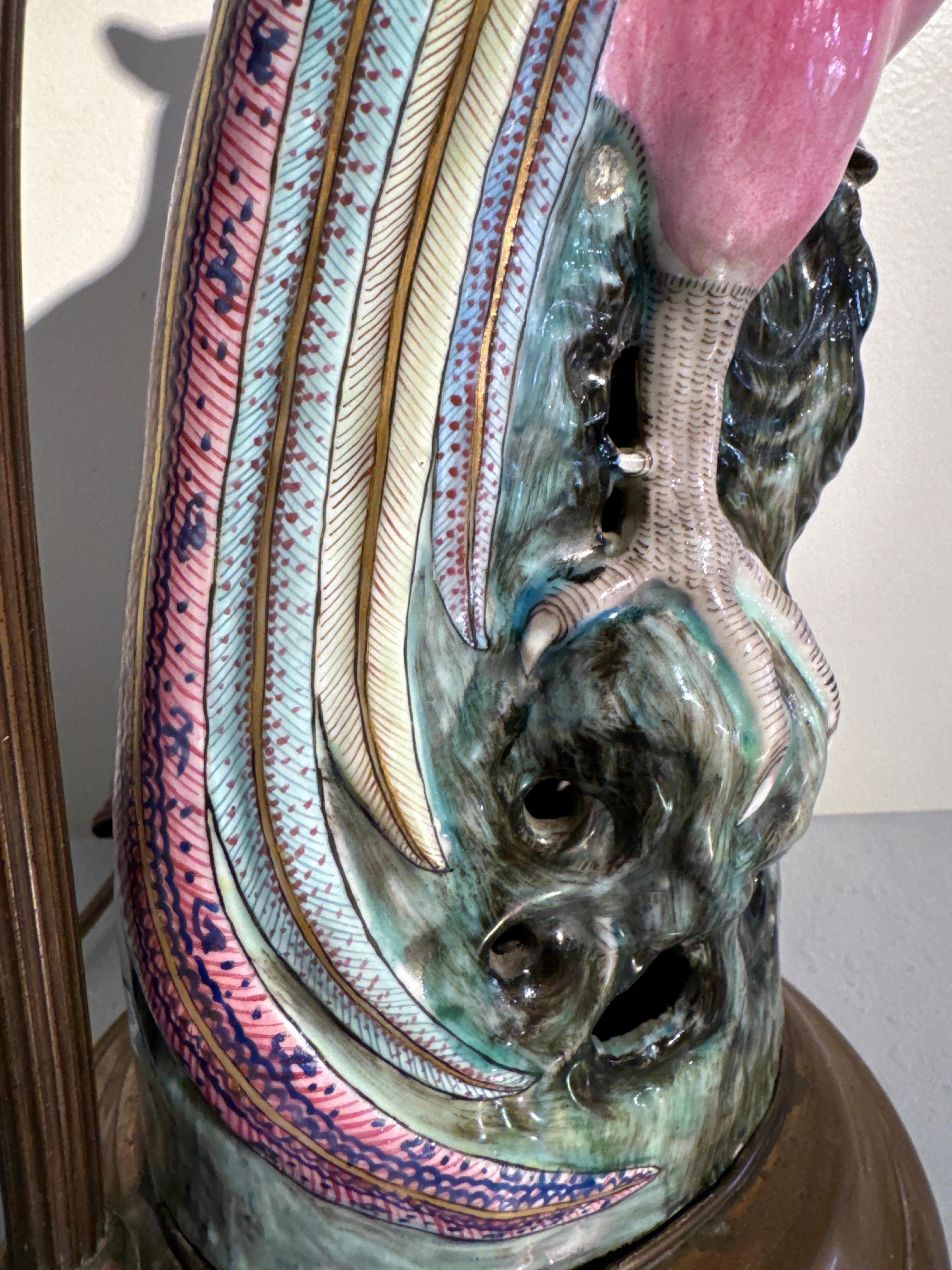 Chinese Famille Rose Porcelain Pheasant Lamp, Early 20th century, China and USA 5