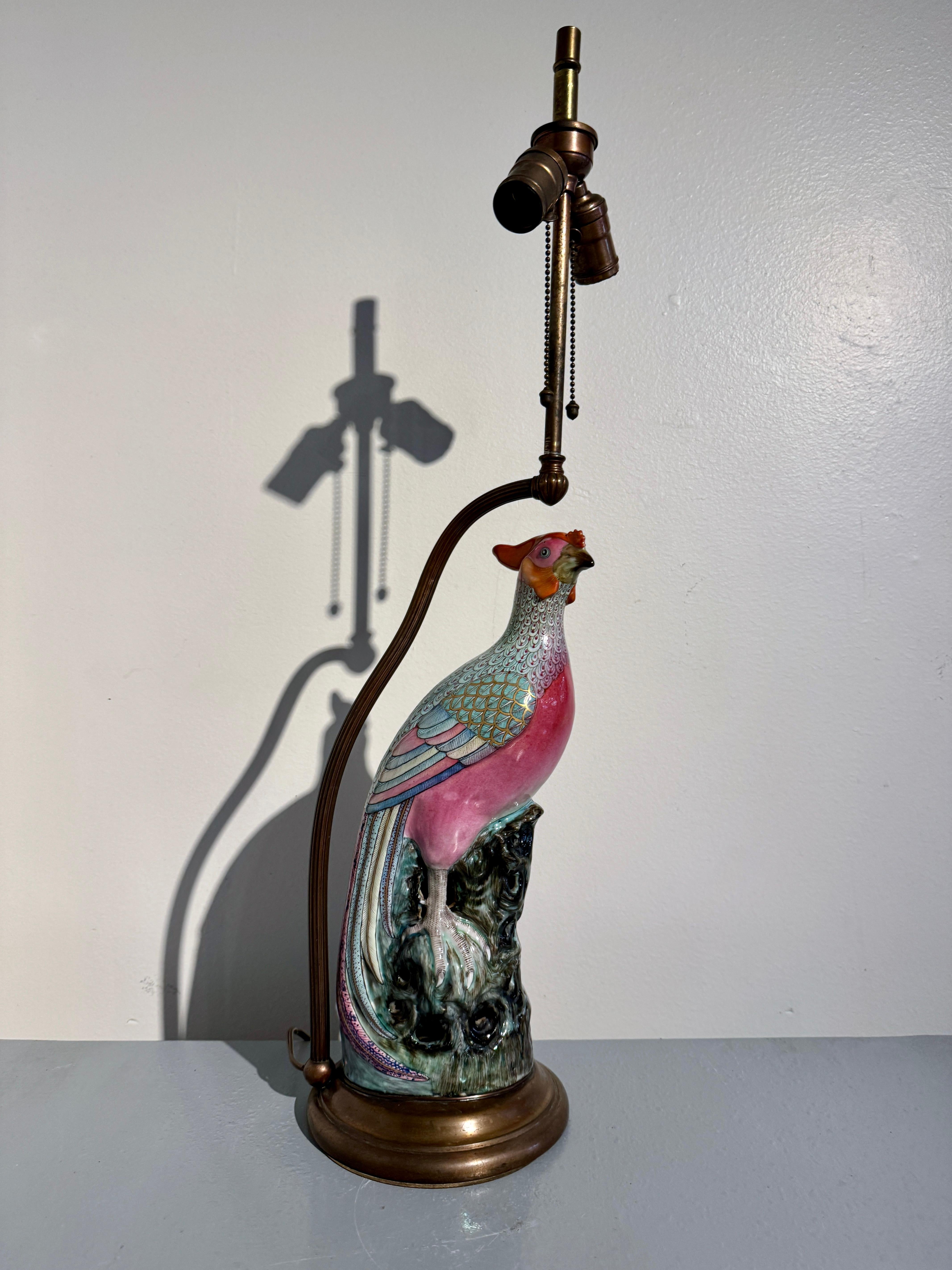 Chinese Famille Rose Porcelain Pheasant Lamp, Early 20th century, China and USA 1