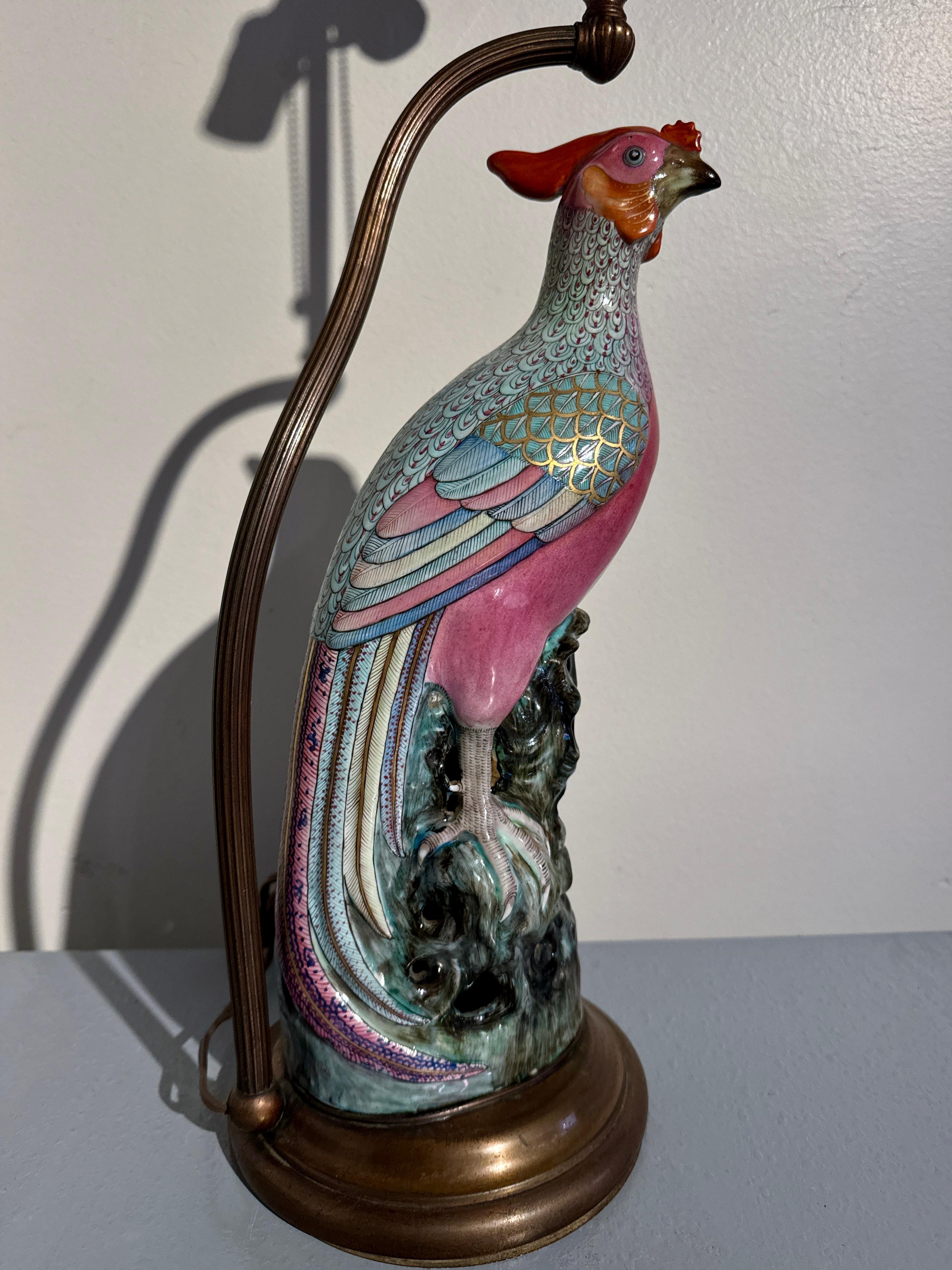 Chinese Famille Rose Porcelain Pheasant Lamp, Early 20th century, China and USA 2