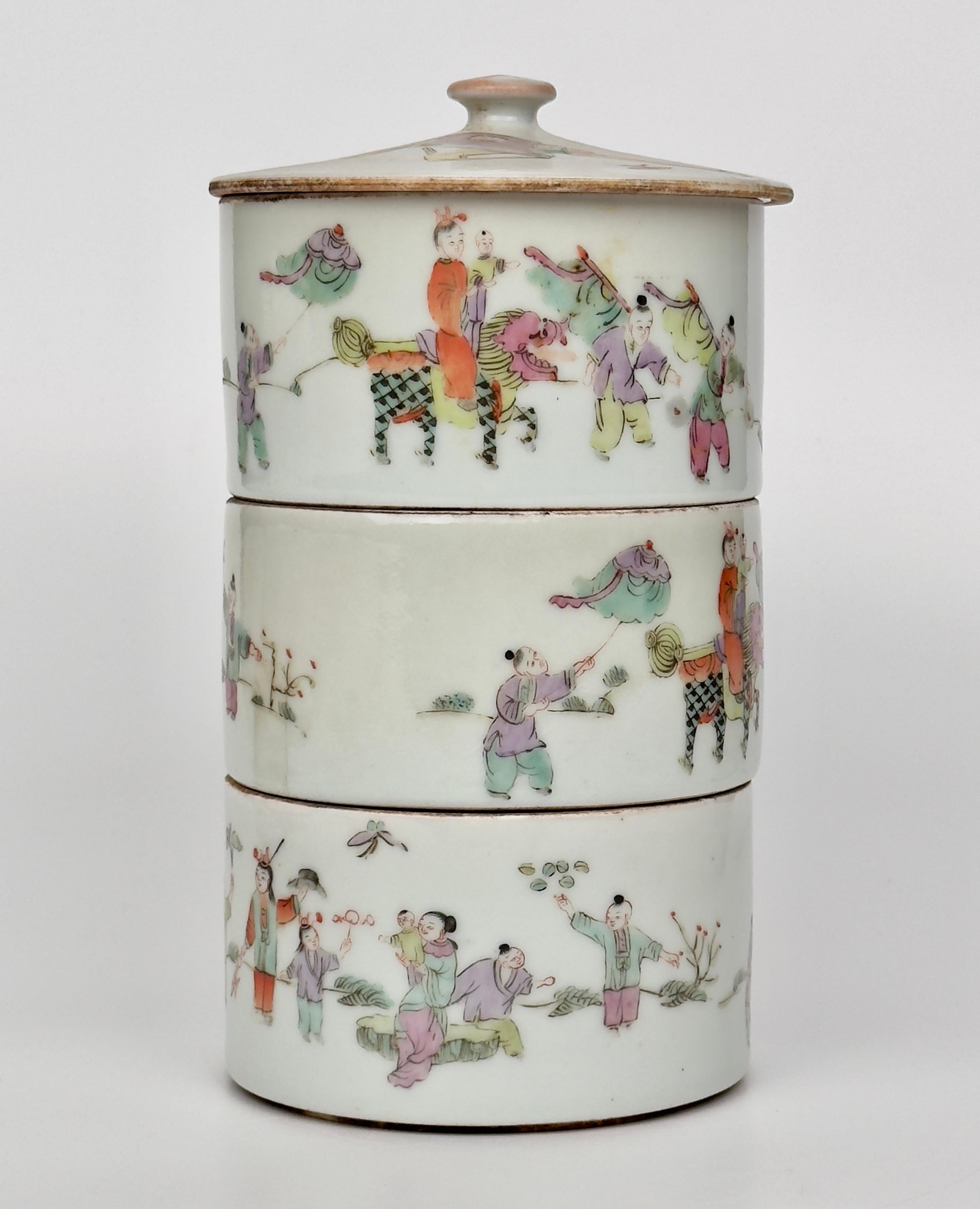 Chinese Famille Rose Porcelain Stacking Box, Late Qing Period 12