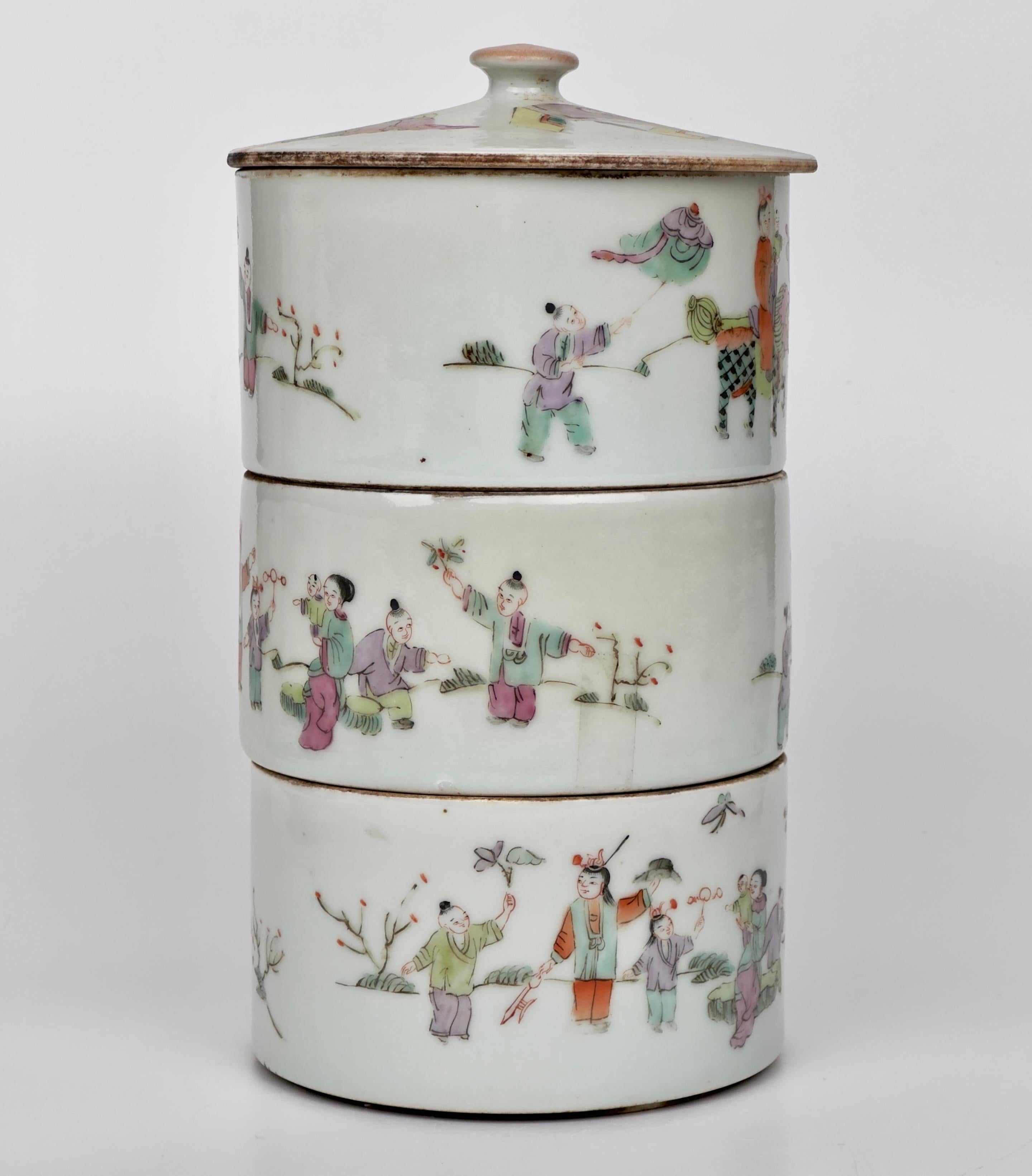 Glazed Chinese Famille Rose Porcelain Stacking Box, Late Qing Period