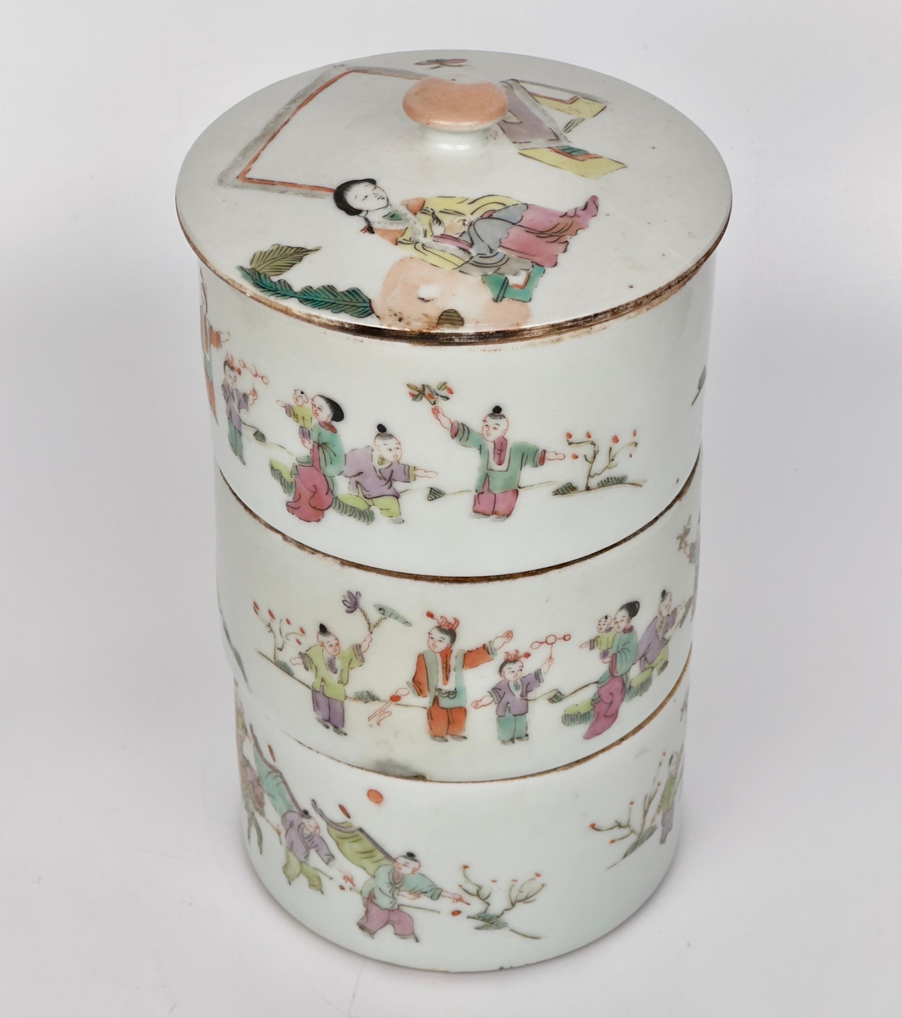 Ceramic Chinese Famille Rose Porcelain Stacking Box, Late Qing Period