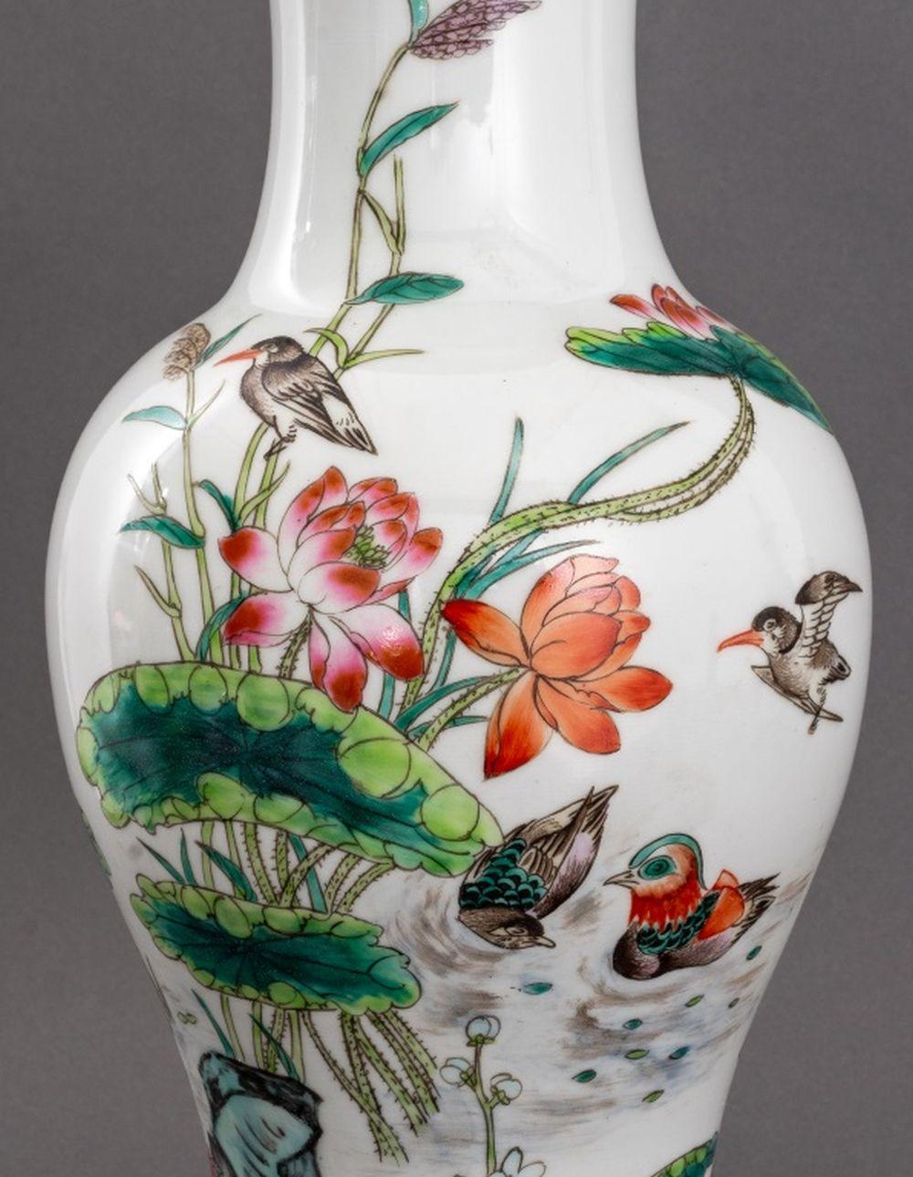 Qing Chinese Famille Rose Porcelain Vase Lamps, Pair For Sale