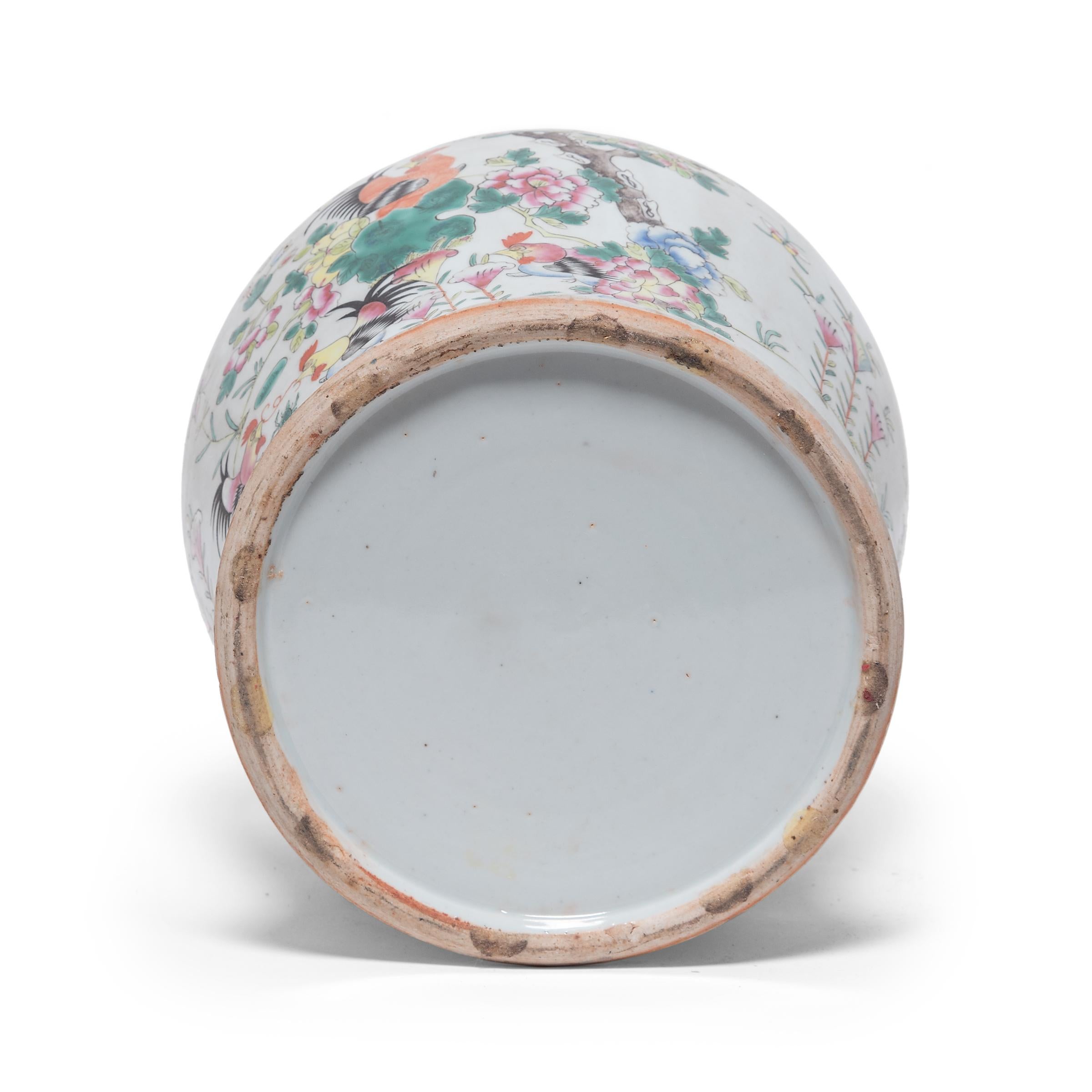 Porcelain Chinese Famille Rose Rooster Baluster Jar, c. 1900