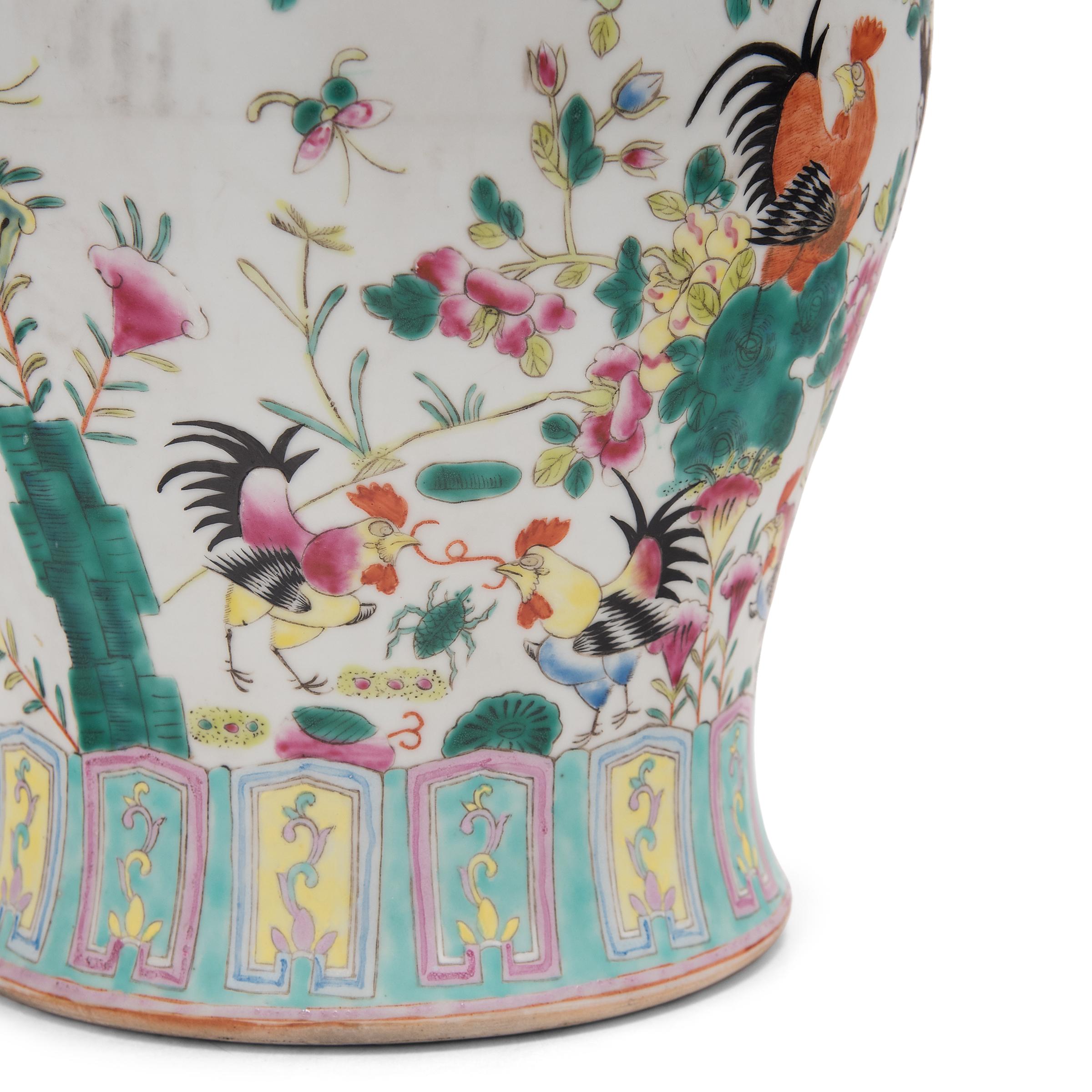 Chinese Famille Rose Rooster Baluster Jar, c. 1900 1