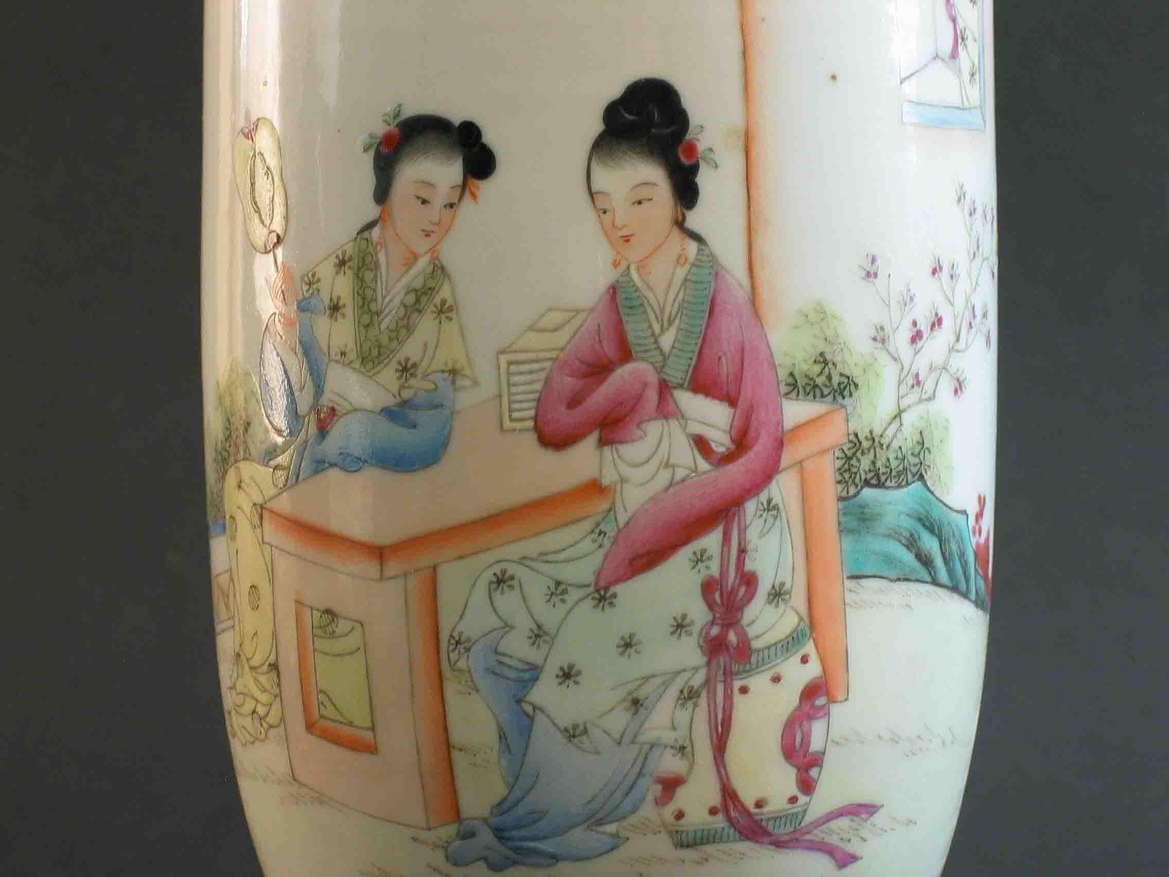 Pottery Chinese Famille Rose Rouleau Vase For Sale